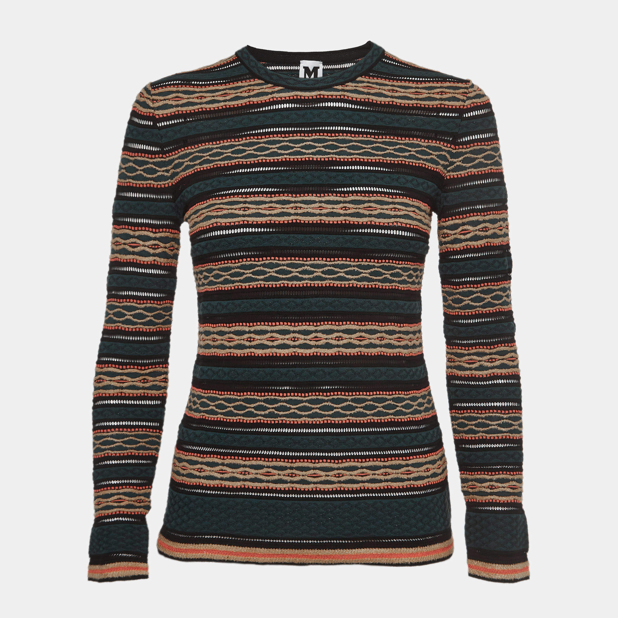 M Missoni Green Patterned Knit Long Sleeve Sweater Top L