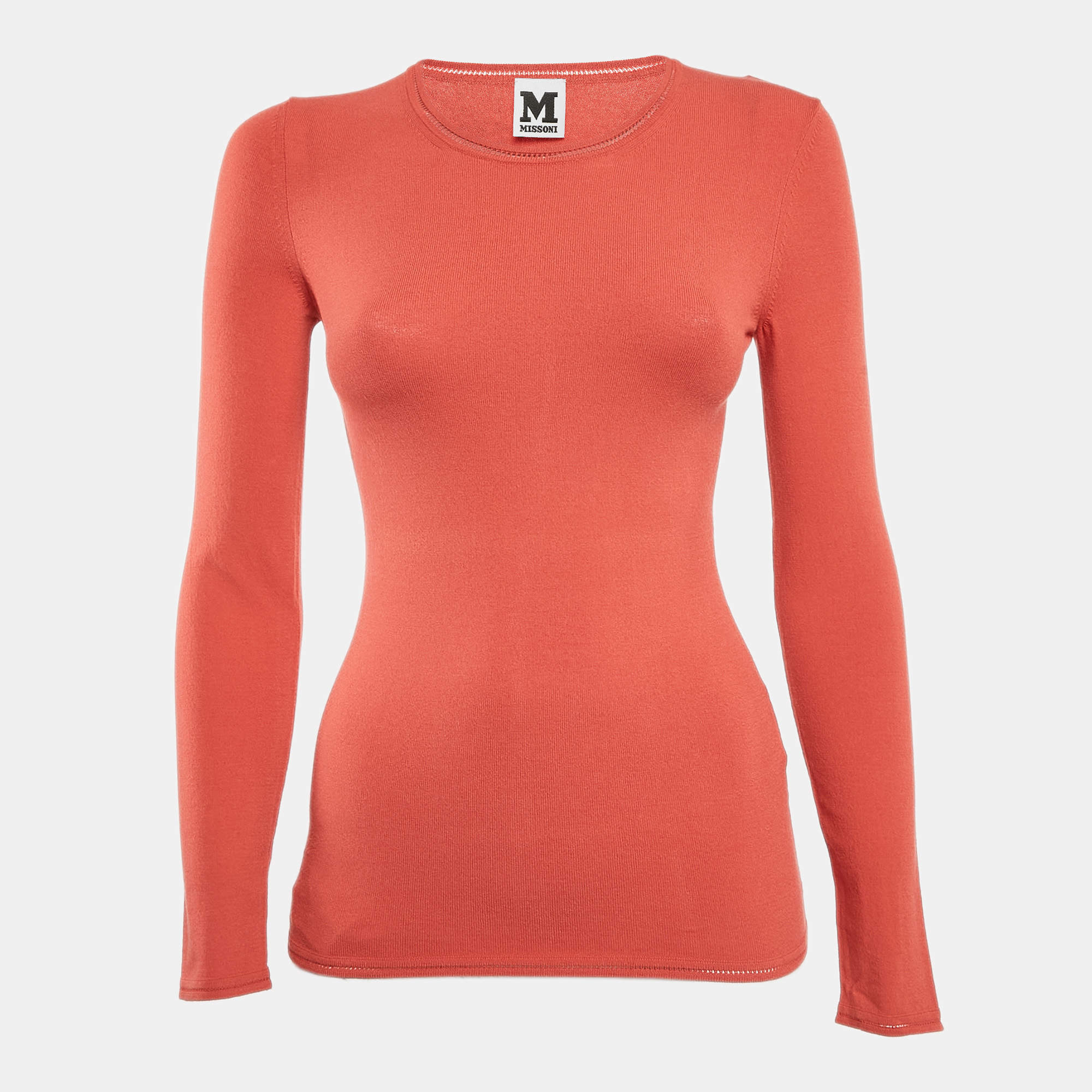 M Missoni Coral Pink Knit Long Sleeve Top S