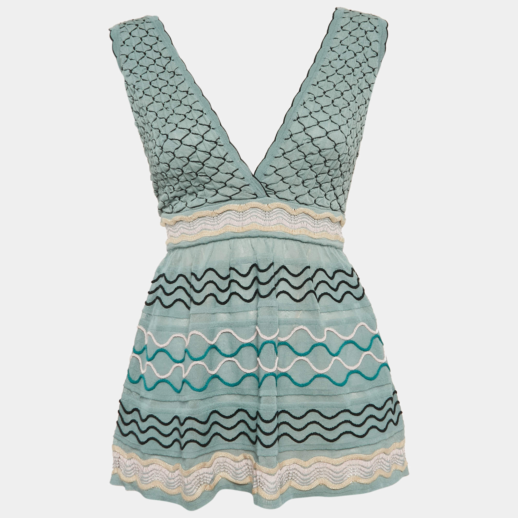 M Missoni Teal Blue Smocked Knit Sleeveless Top M