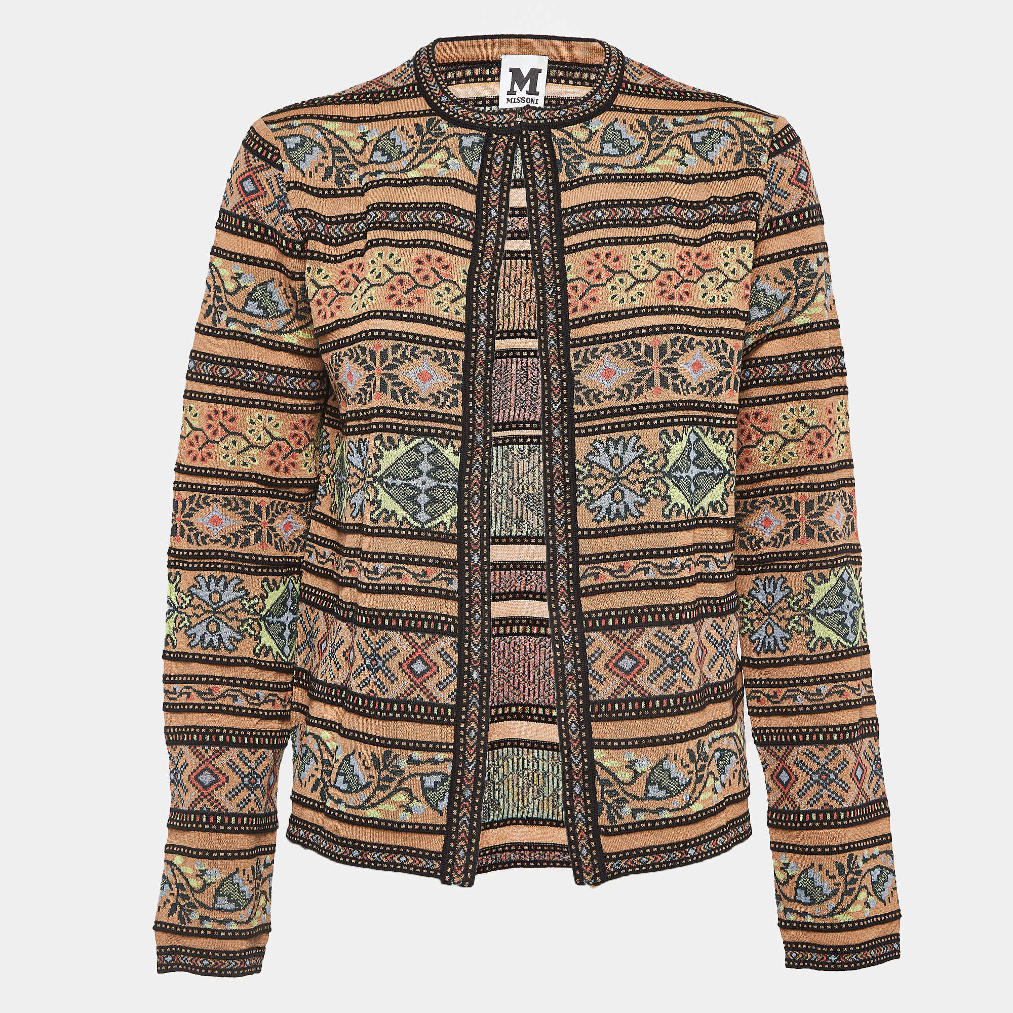 M Missoni Brown Striped Pattern Knit Cardigan S