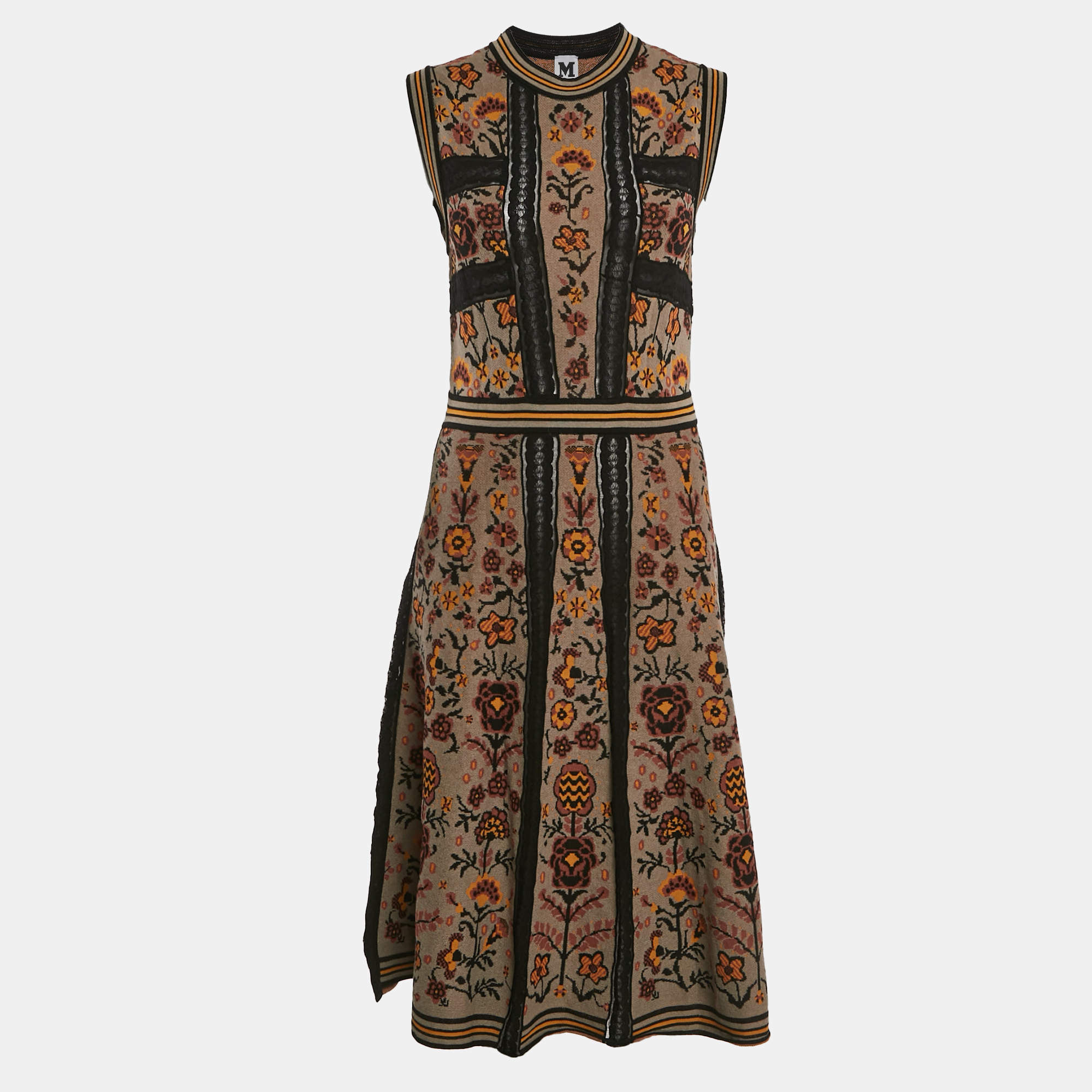 مملوكة مسبقًا M Missoni Multicolor Floral Pattern Knit Sleeveless Dress M