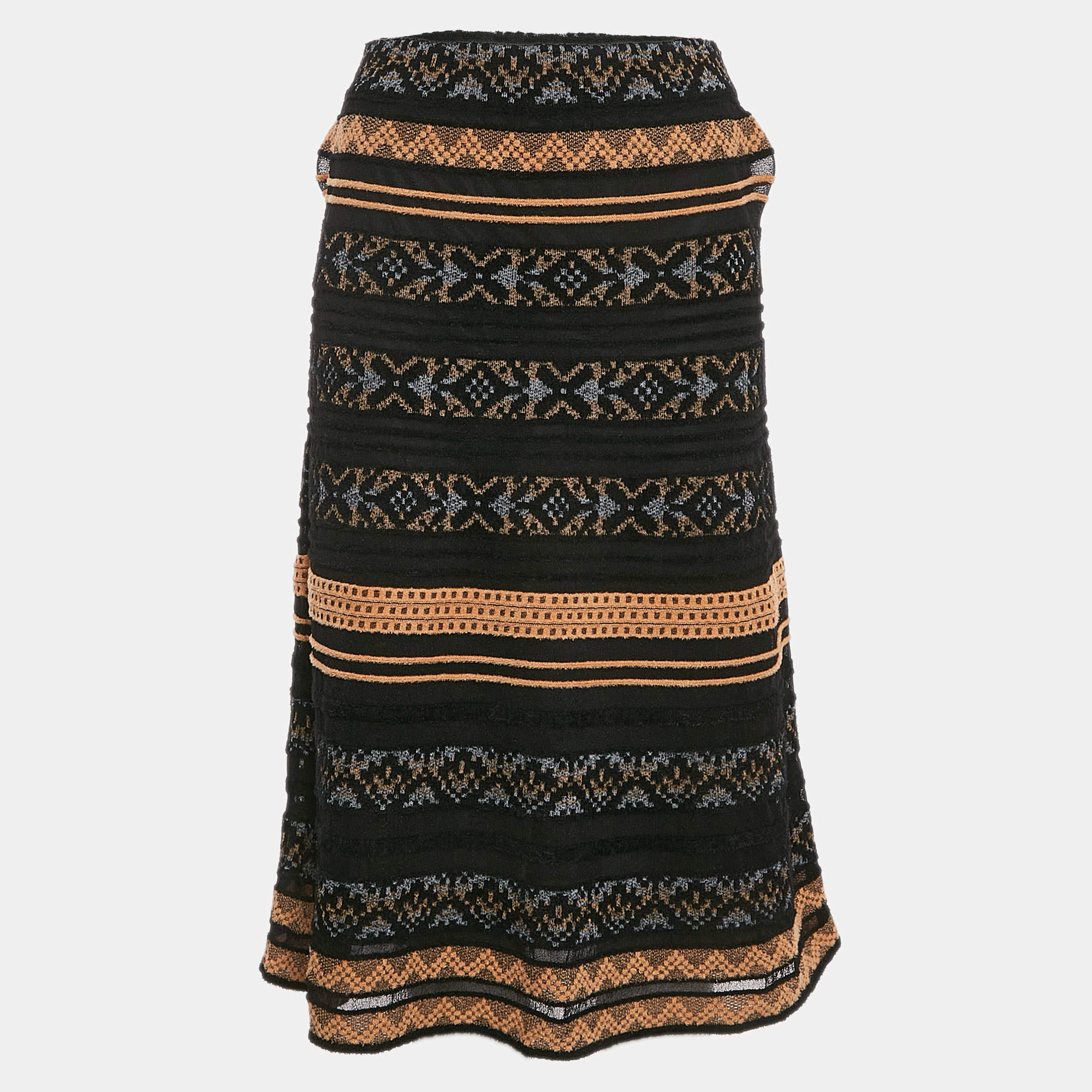 M Missoni Black Stripe Patterned Knit Midi Skirt M