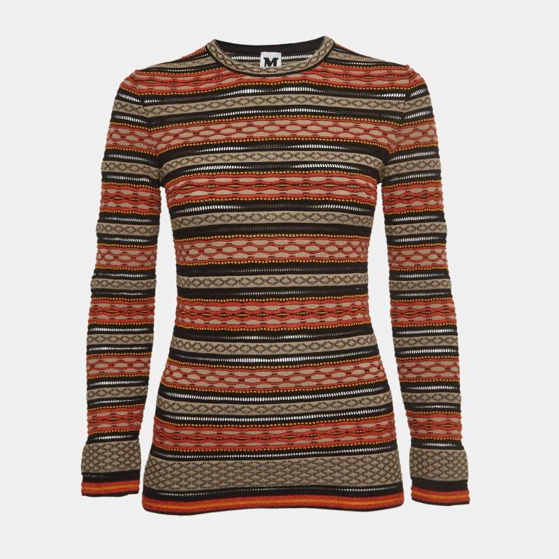 M Missoni Multicolor Stripe Patterned Knit Long Sleeve Top L