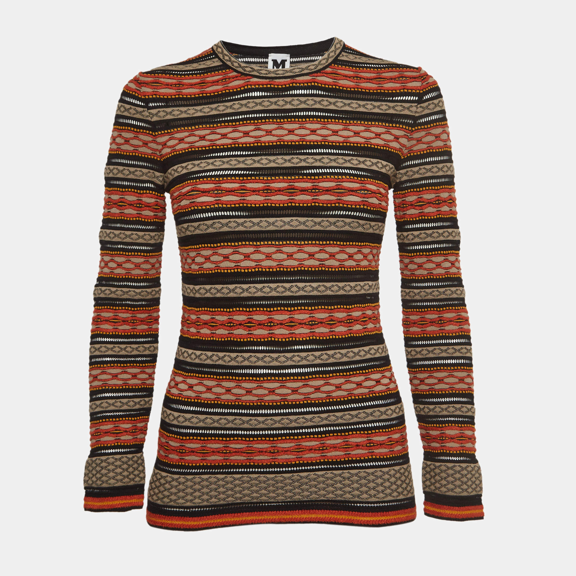 M Missoni Multicolor Stripe Patterned Knit Long Sleeve Top L
