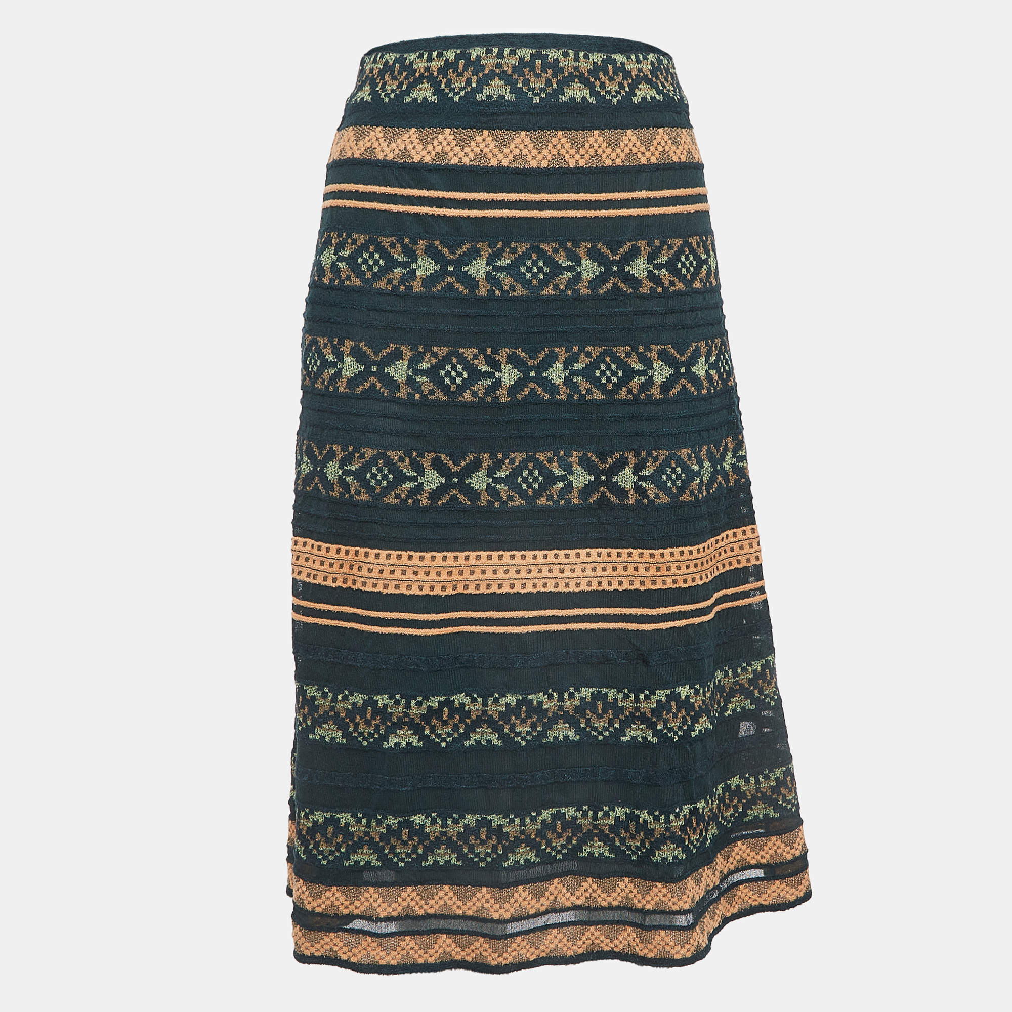 M Missoni Green Stripe Patterned Knit Midi Skirt S