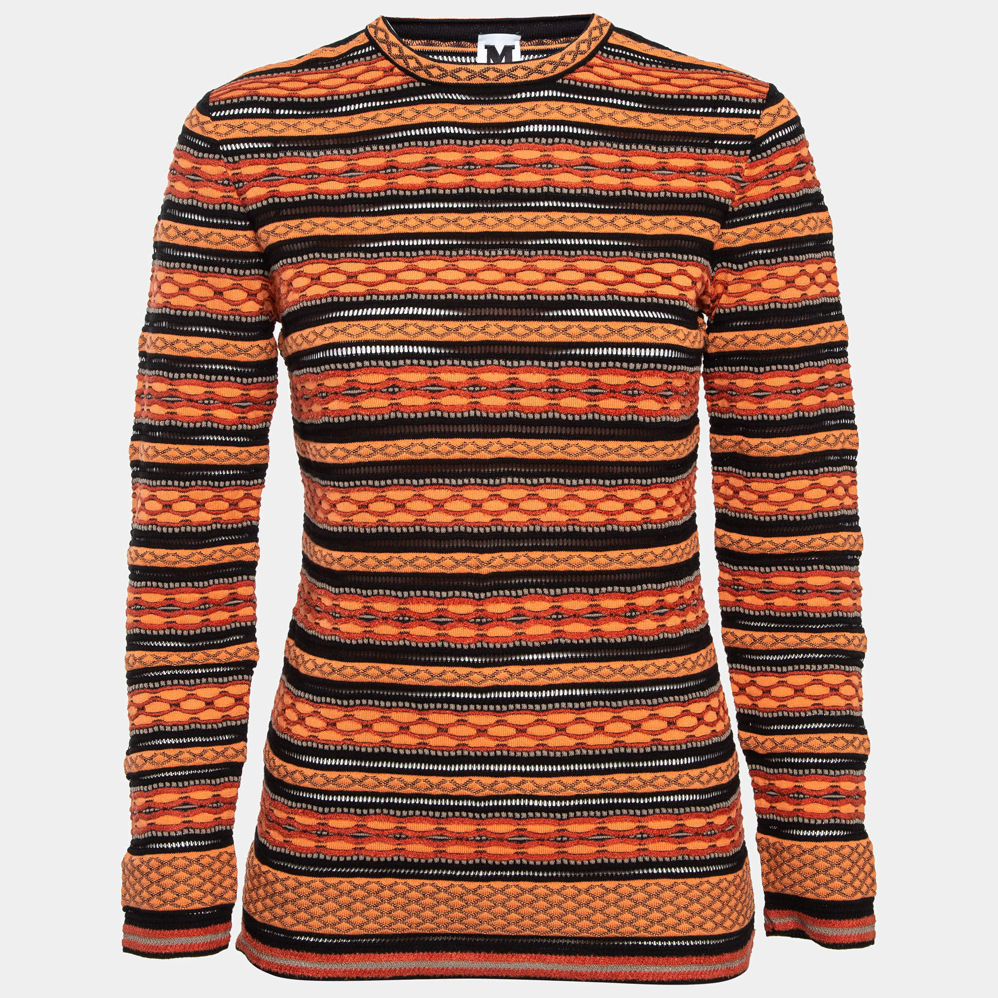 M Missoni Orange Stripe Patterned Knit Long Sleeve Top M