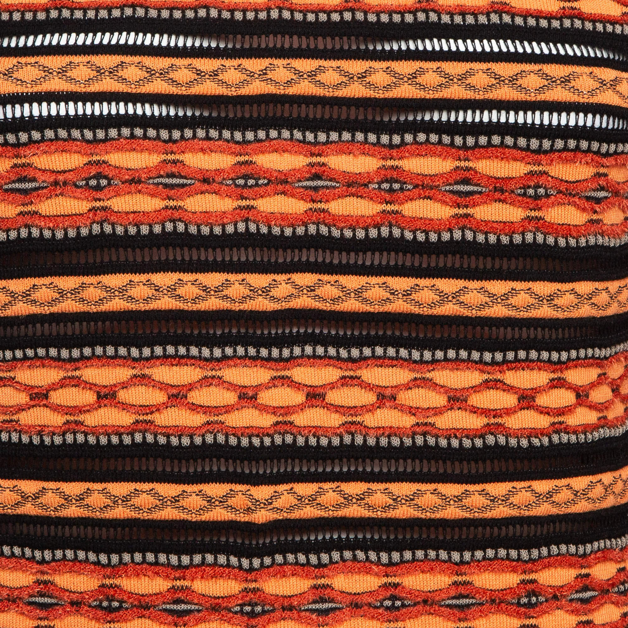 Pre Owned M Missoni Orange Stripe Patterned Knit Long Sleeve Top M