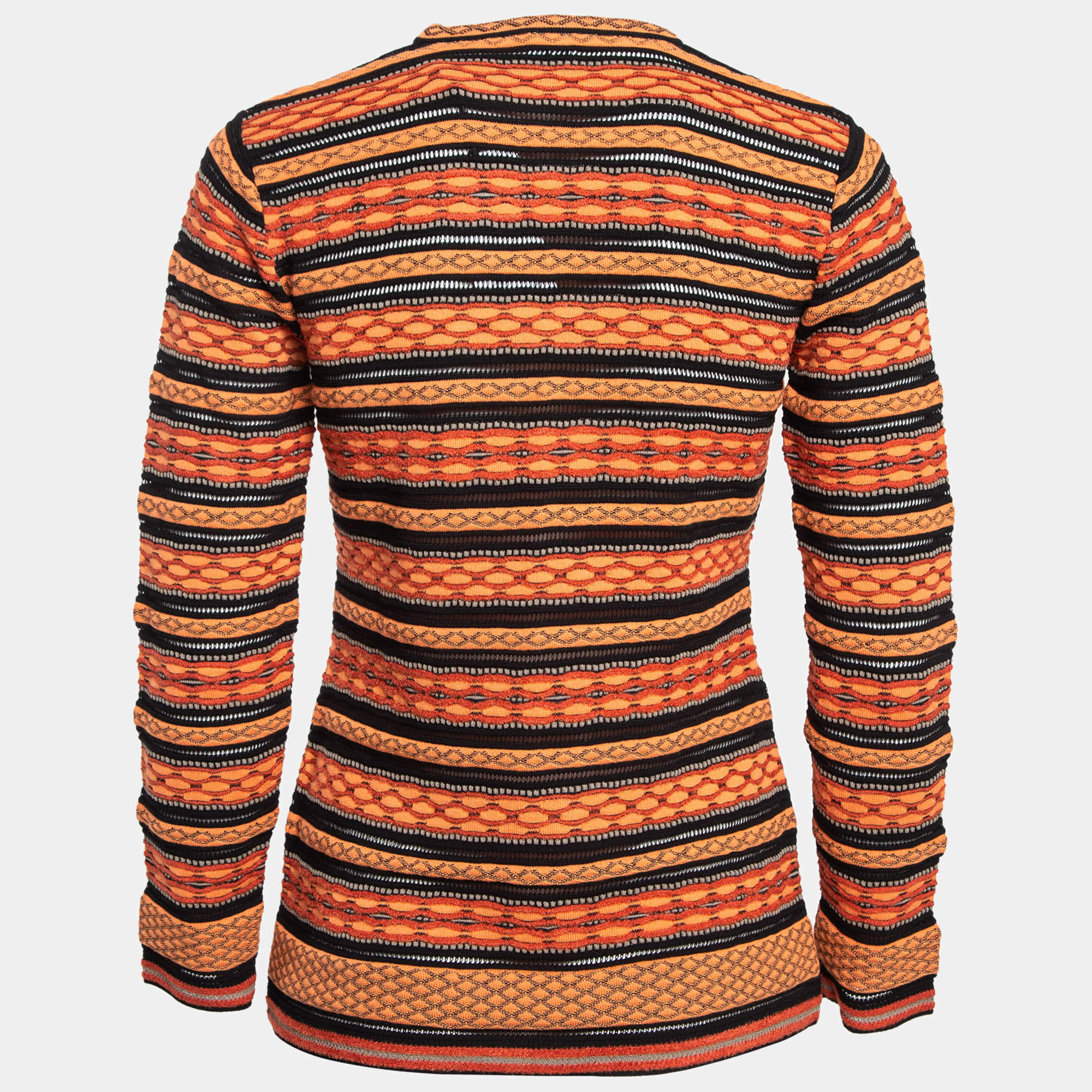 Pre Owned M Missoni Orange Stripe Patterned Knit Long Sleeve Top M