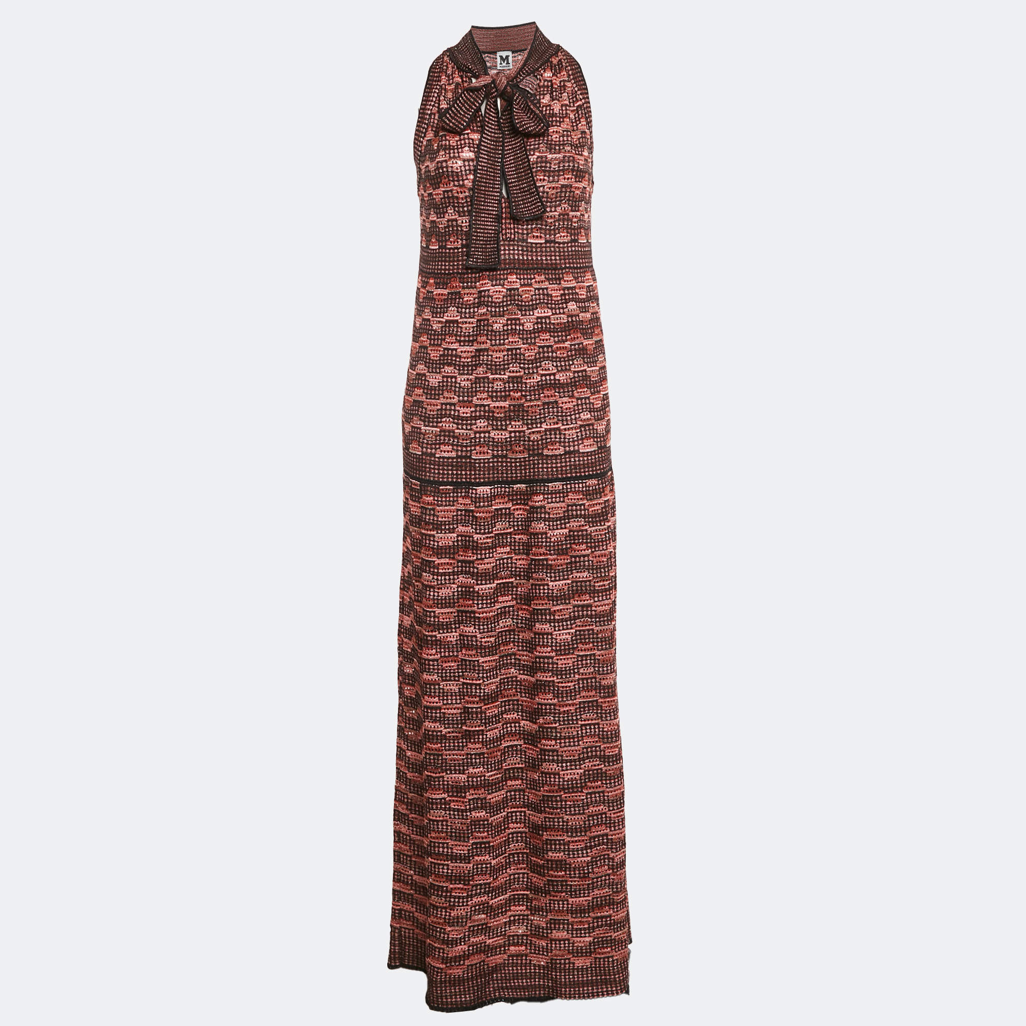 مملوكة مسبقًا M Missoni Multicolor Patterned Lurex Knit Tie-Up Neck Sleeveless Dress S