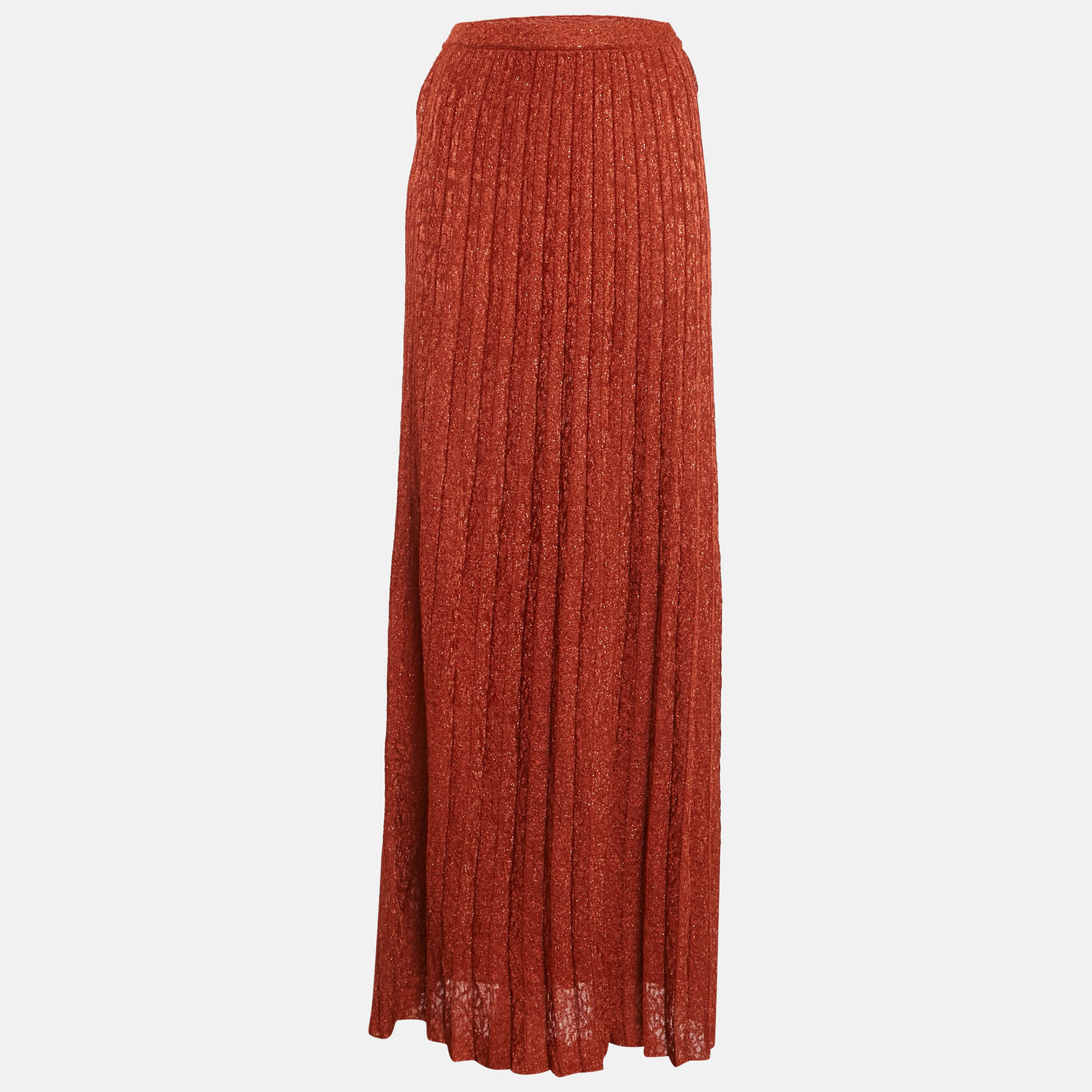 M Missoni Orange Lurex Knit Pleated Maxi Skirt S