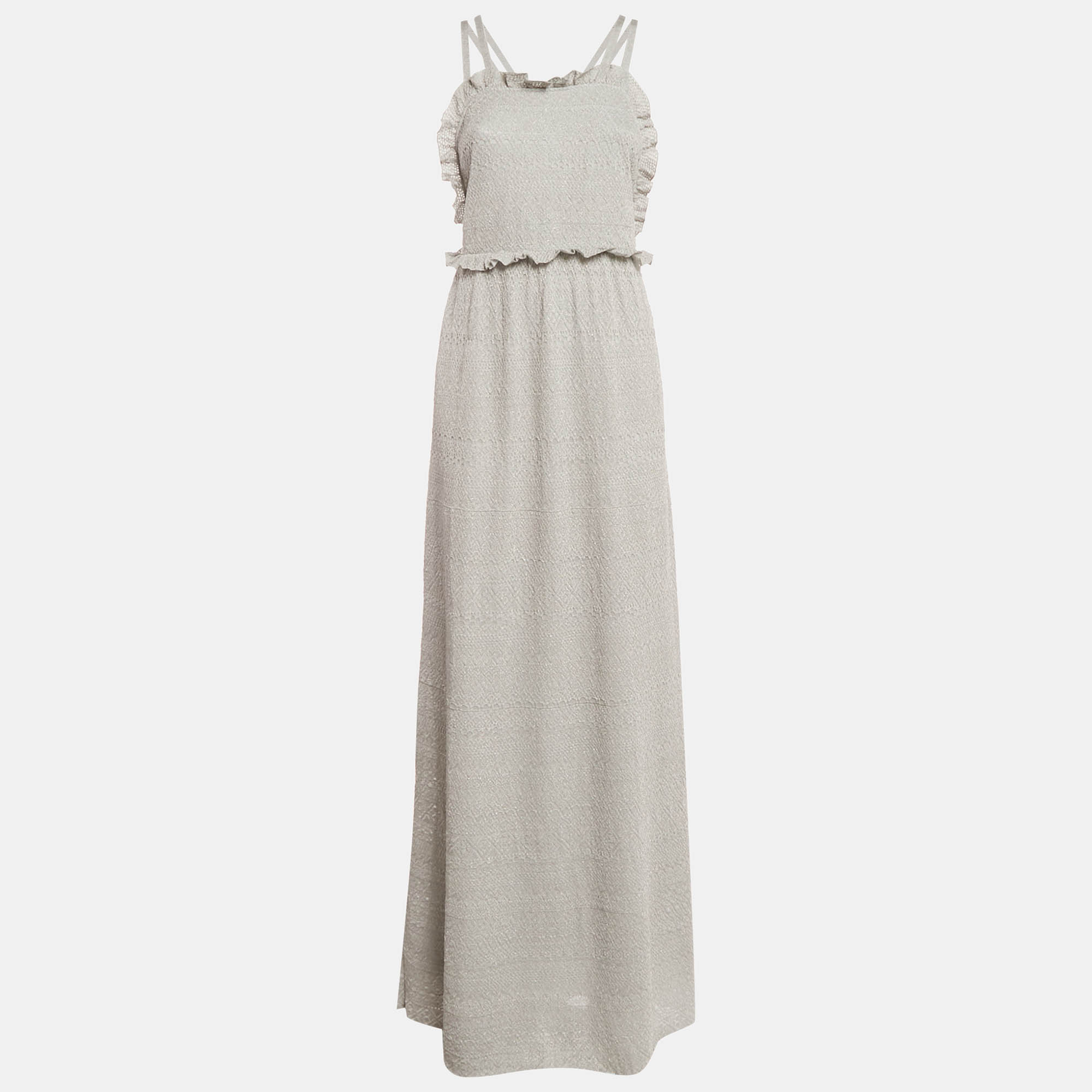 Pre Owned M Missoni Light Blue Patterned Lurex Knit Ruffled Sleeveless Dress M