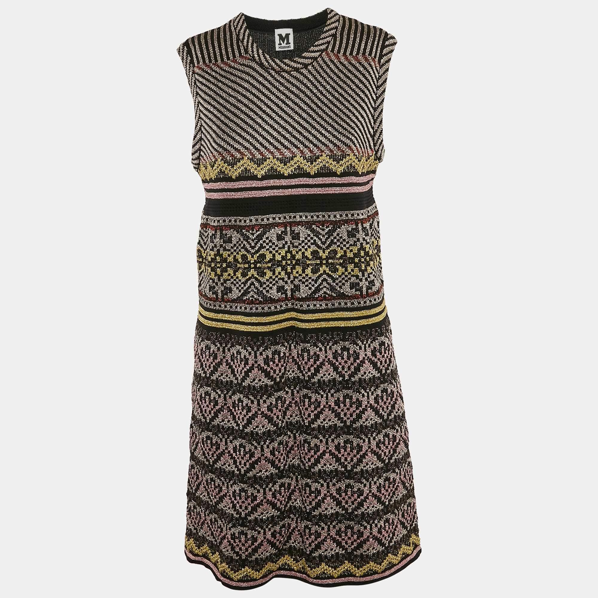 M Missoni Multicolor Patterned Lurex Knit Sleeveless Short Dress L