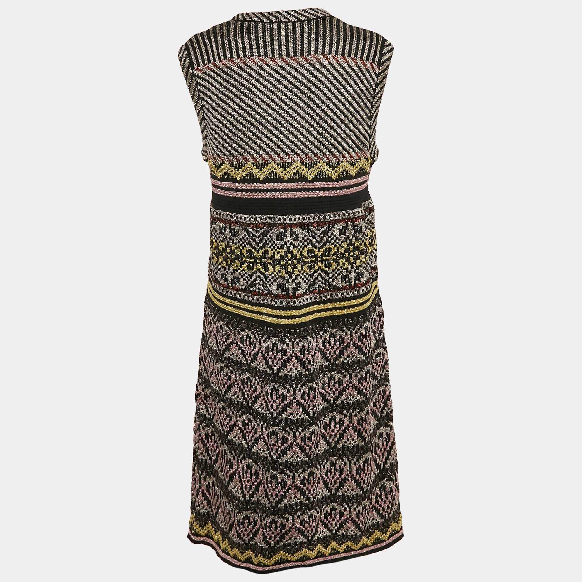 Pre Owned M Missoni Multicolor Patterned Lurex Knit Sleeveless Short Dress L