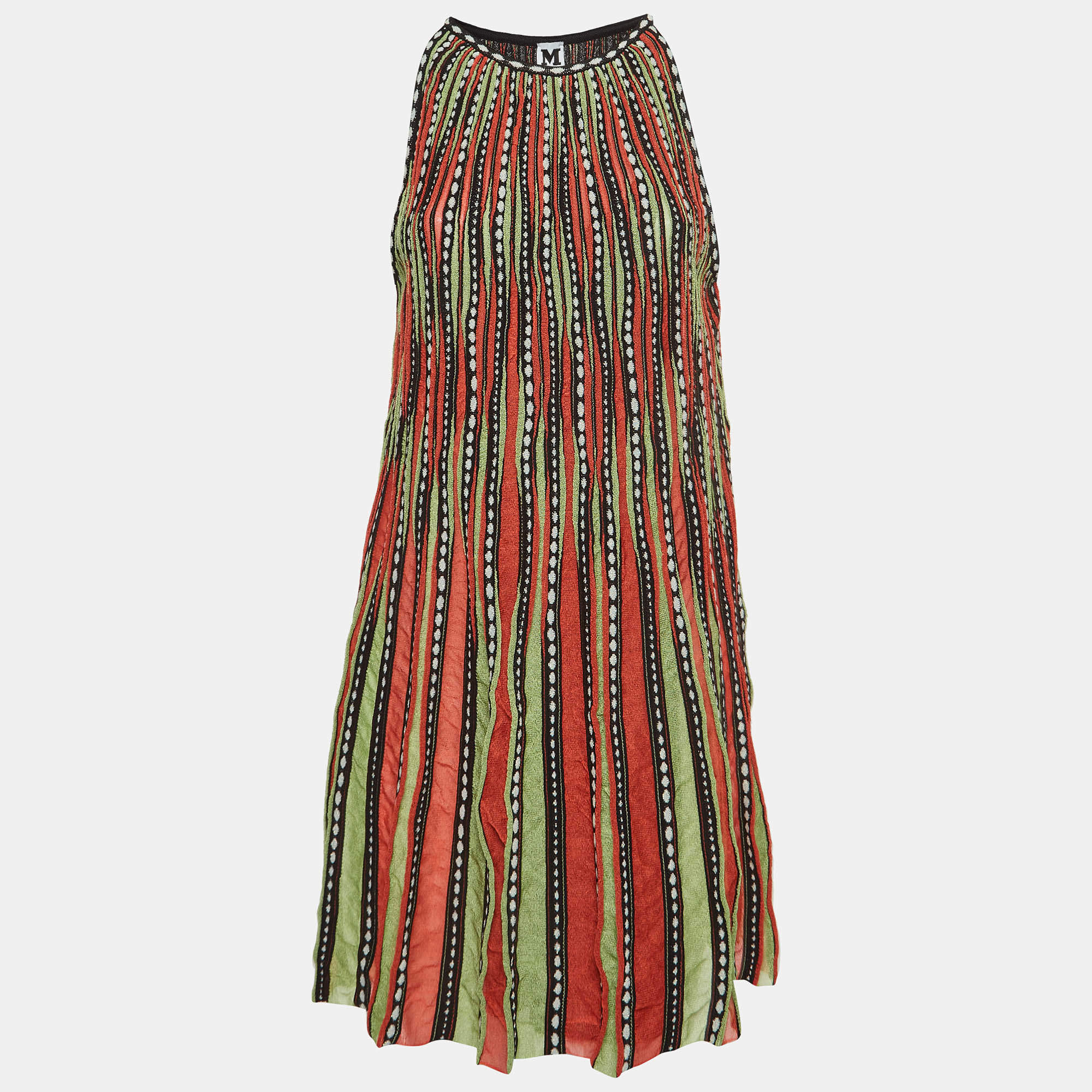 M Missoni Green/Orange Alga and Bubble Pattern Knit A-Line Mini Dress L