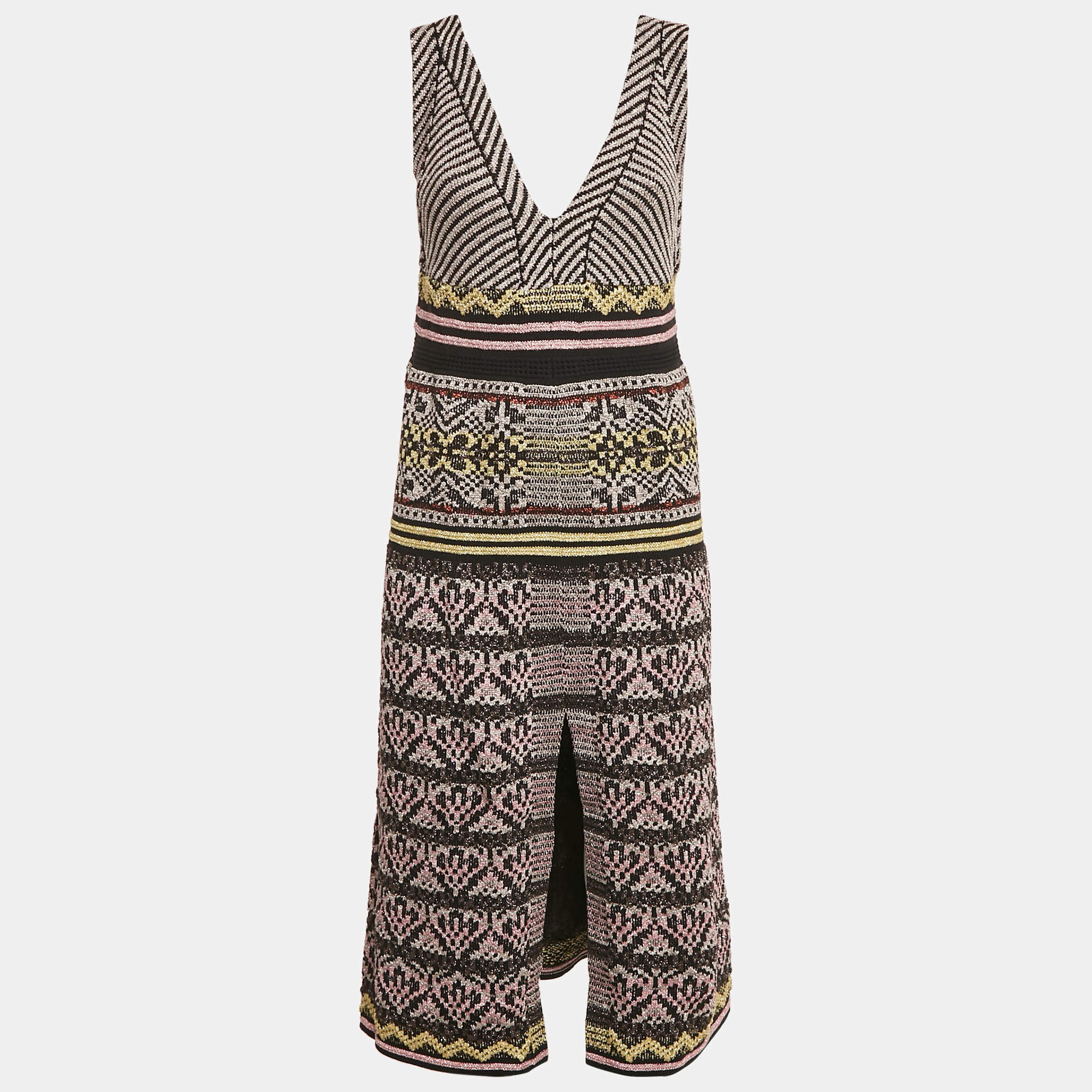 Pre Owned M Missoni Metallic Lurex Knit V-Neck Sleeveless Midi Dress M