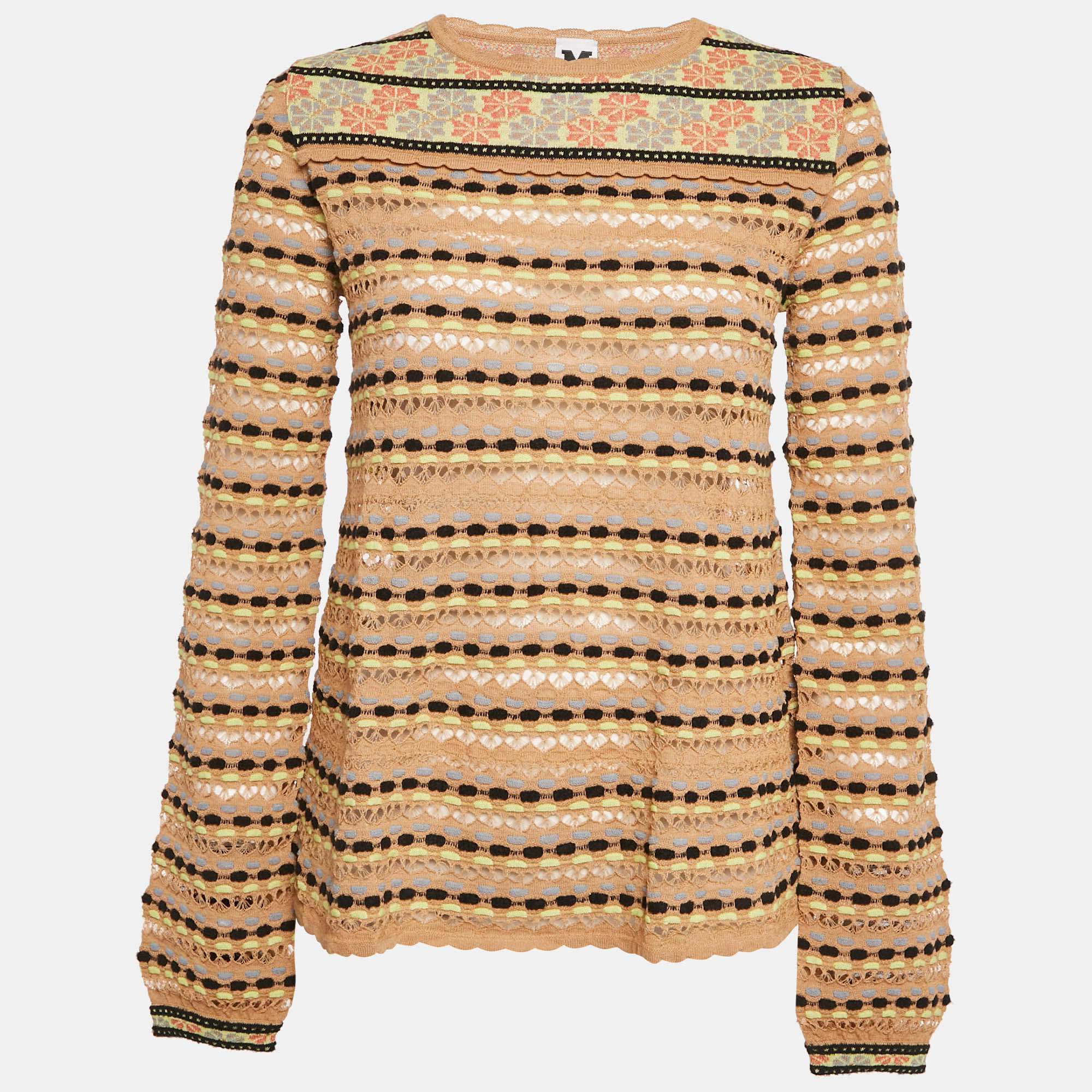 M Missoni Beige/Multicolor Pattern Knit Long Sleeve Top M