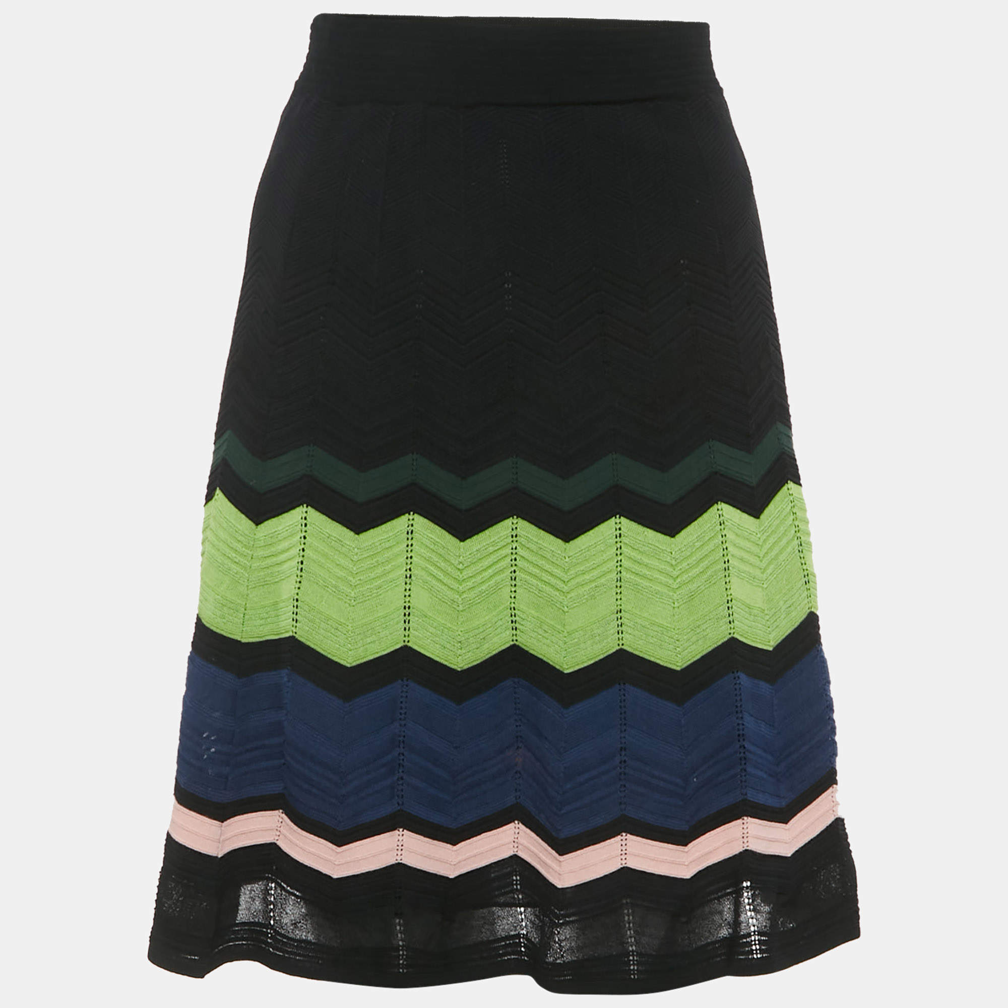 Pre Owned M Missoni Black Patterned Knit Skirt S