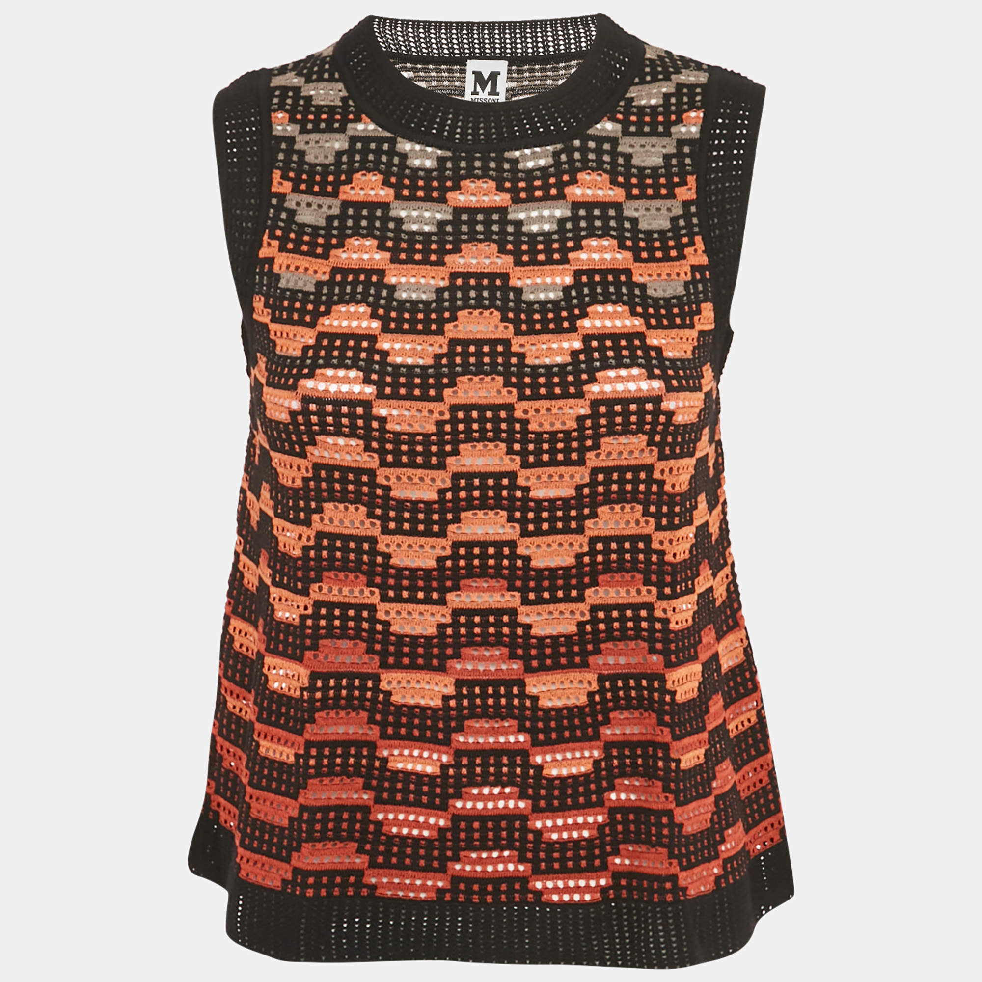 Pre Owned M Missoni Orange/Black Knit Sleeveless Top S