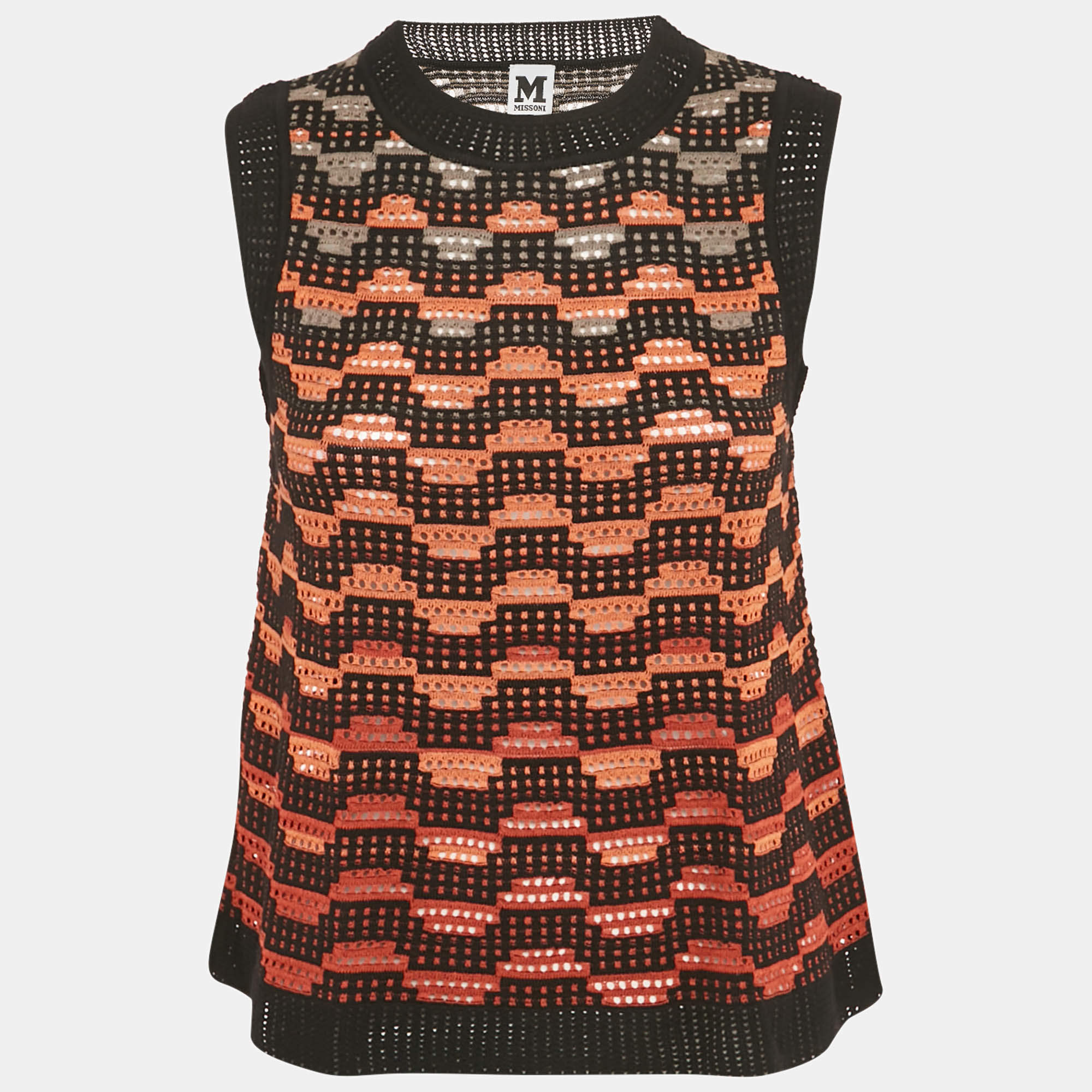 Pre Owned M Missoni Orange/Black Knit Sleeveless Top M