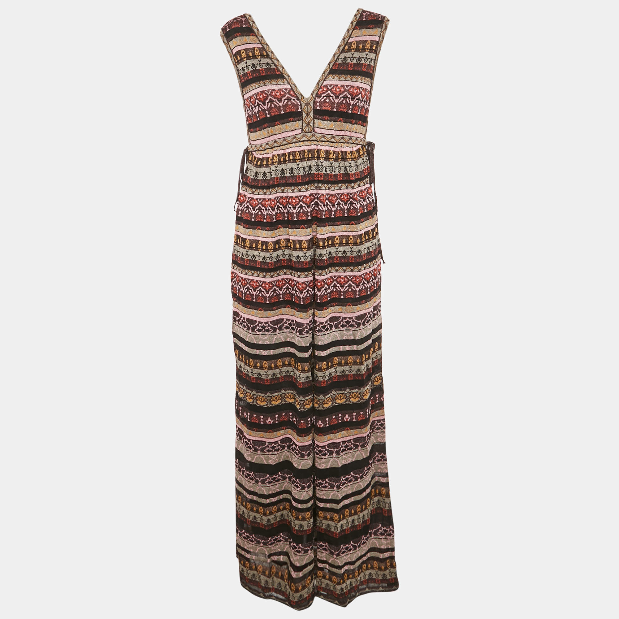 Pre Owned M Missoni Black/Purple Stripe Lurex Knit Sleeveless Maxi Dress S