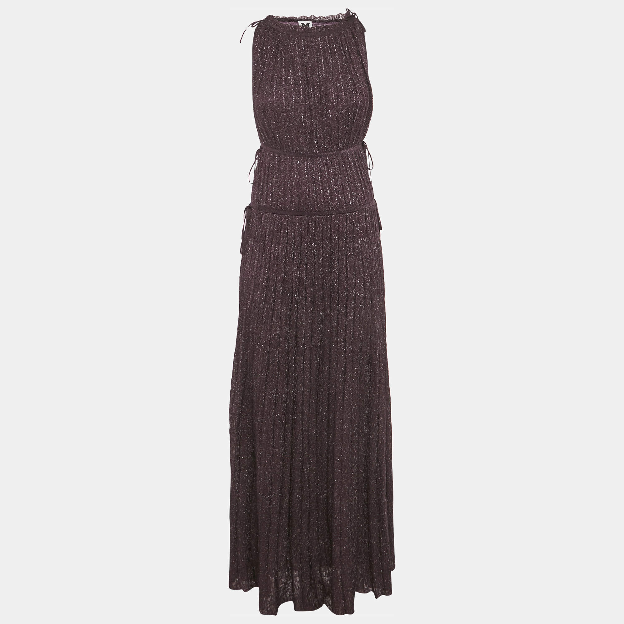 Pre Owned فستان إم ميزوني تريكو بلوم أرجواني لوريكس بكسرات ماكسي مقاس كبير