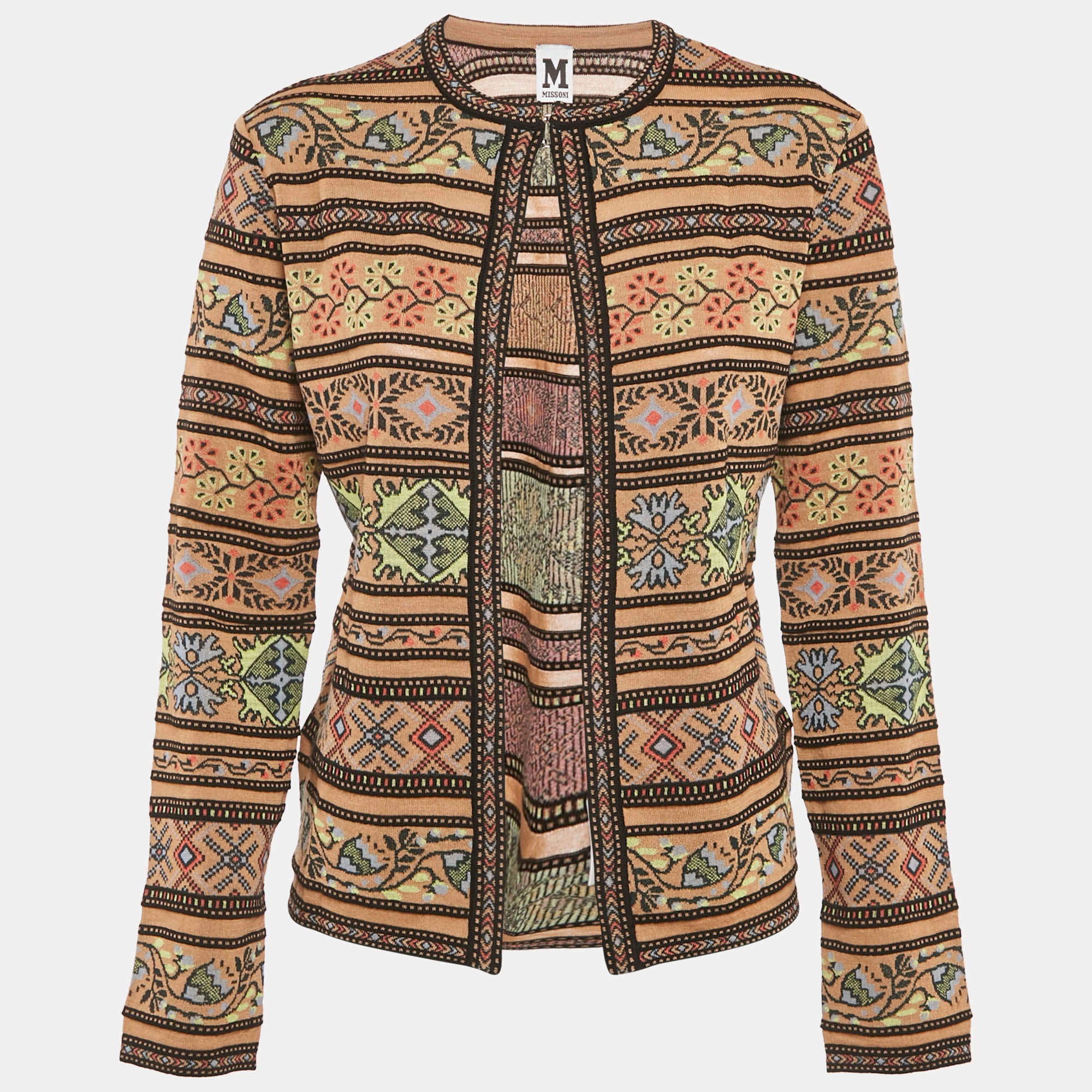 Pre Owned M Missoni Multicolor Patterned Knit Fabric Cardigan M