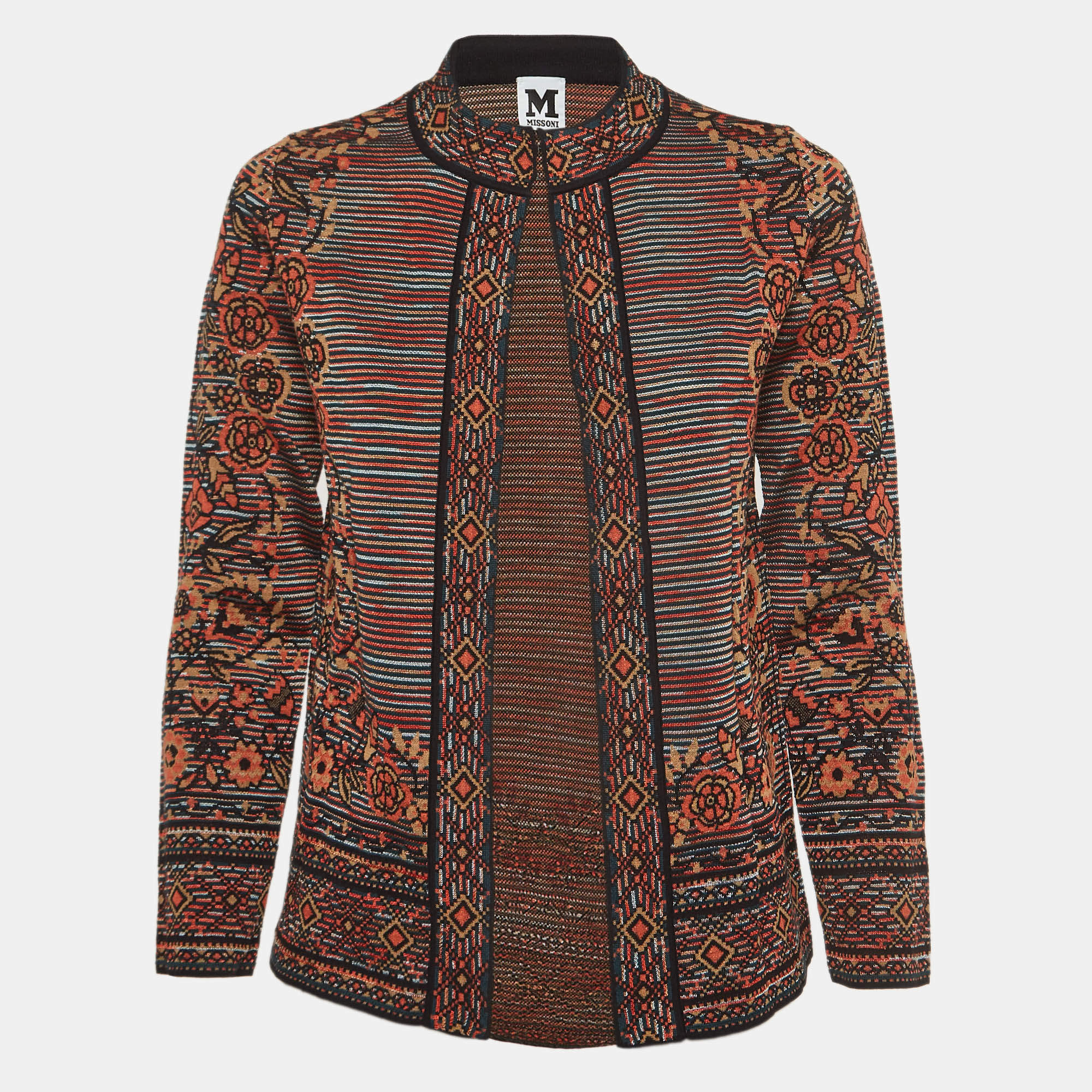 Pre Owned M Missoni Multicolot Patterned Knit Cardigan M