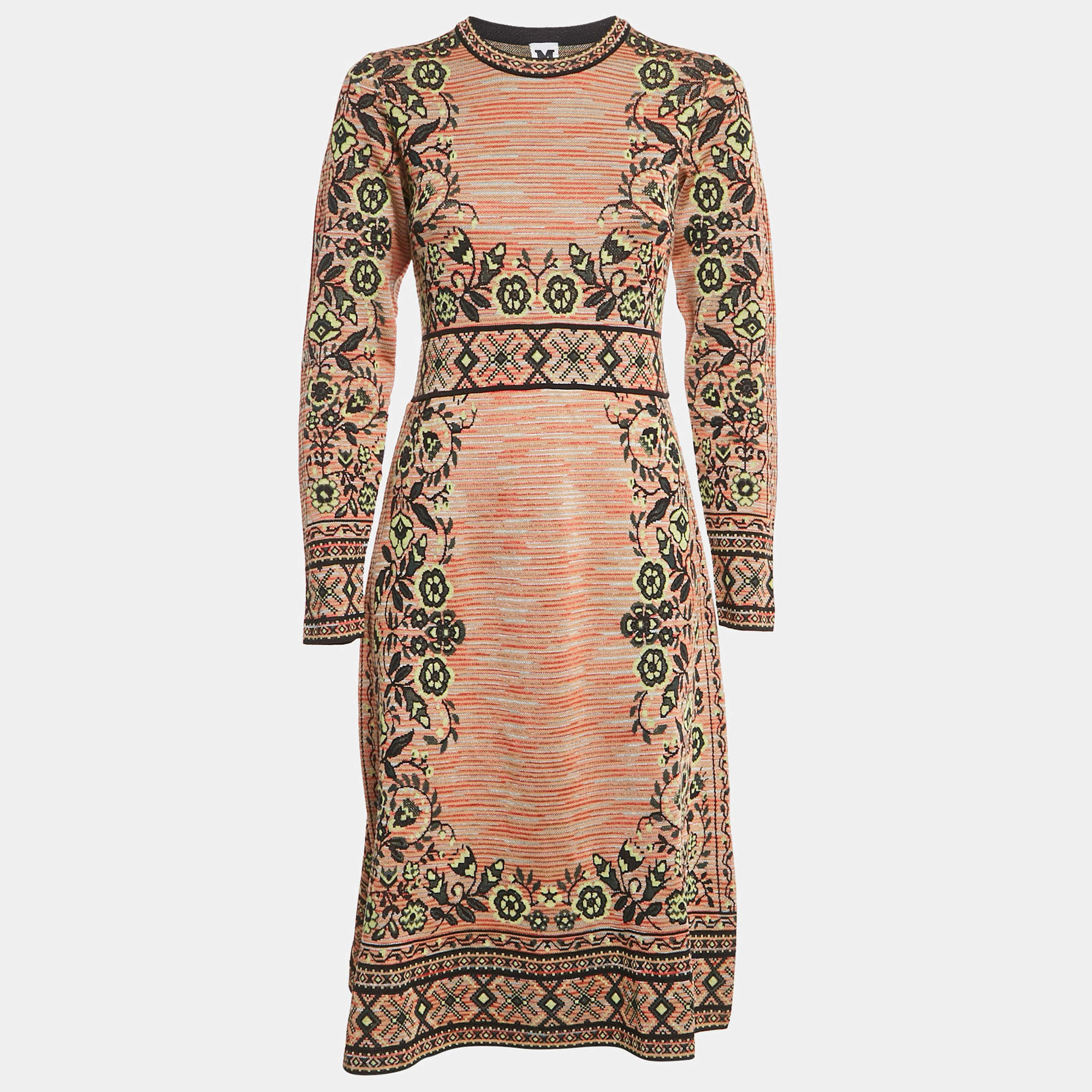 Pre Owned M Missoni Multicolor Floral Knit Midi Dress L