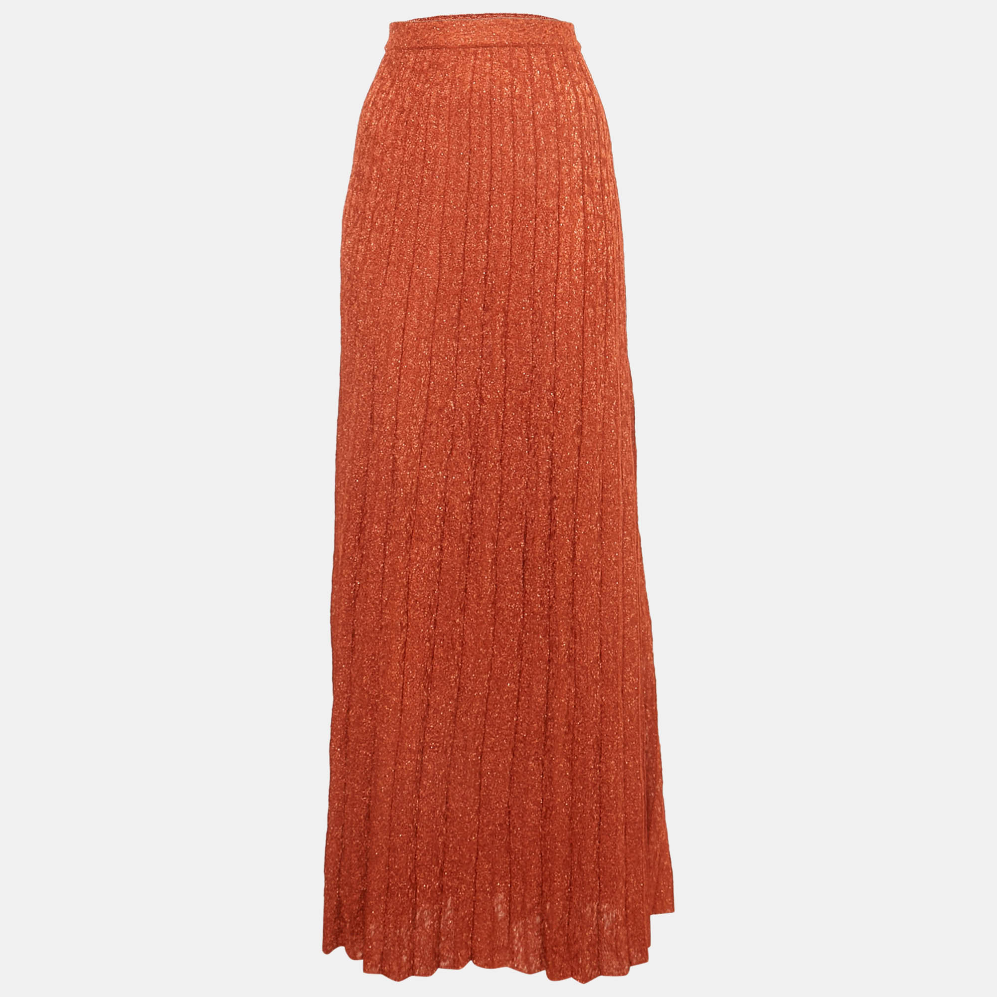 Pre Owned M Missoni Burnt Orange Patterned Lurex Knit Maxi Skirt L 