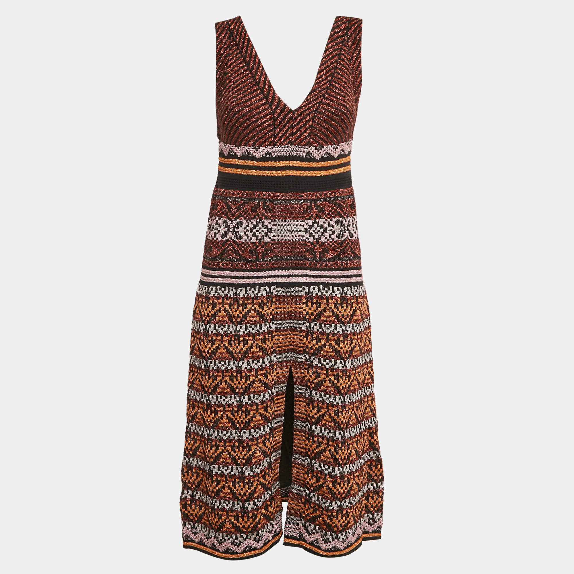 Pre Owned M Missoni Metallic Patterned Lurex Knit V-Neck Sleeveless Midi Dress S