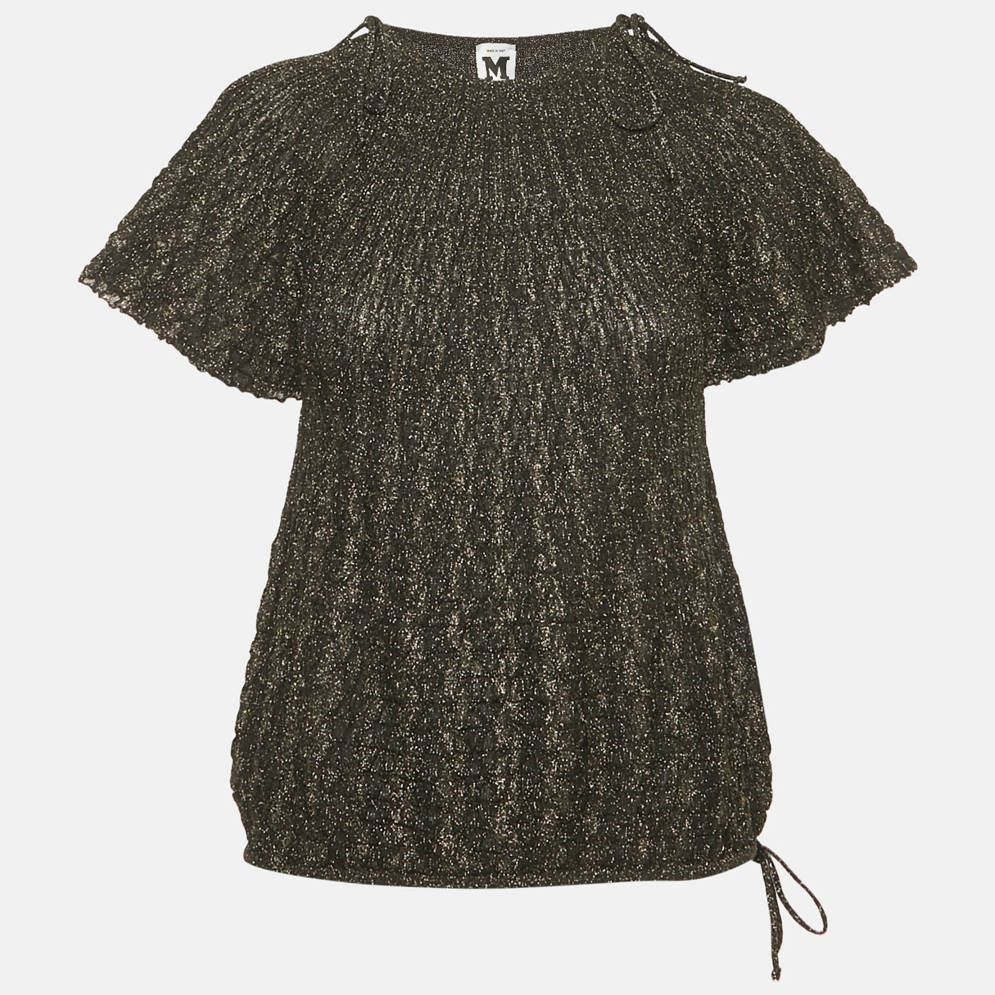 Pre Owned M Missoni Black Lurex Knit Short Sleeve Top M