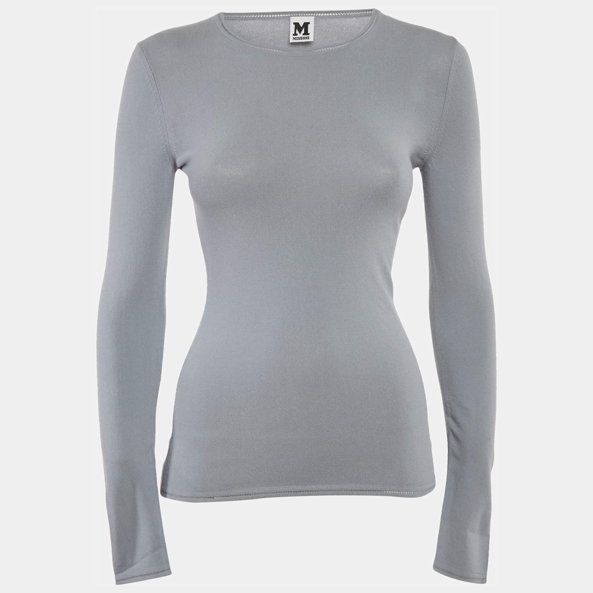 مملوكة مسبقًا M Missoni Grey Stretch Knit Crewneck Sweatshirt M