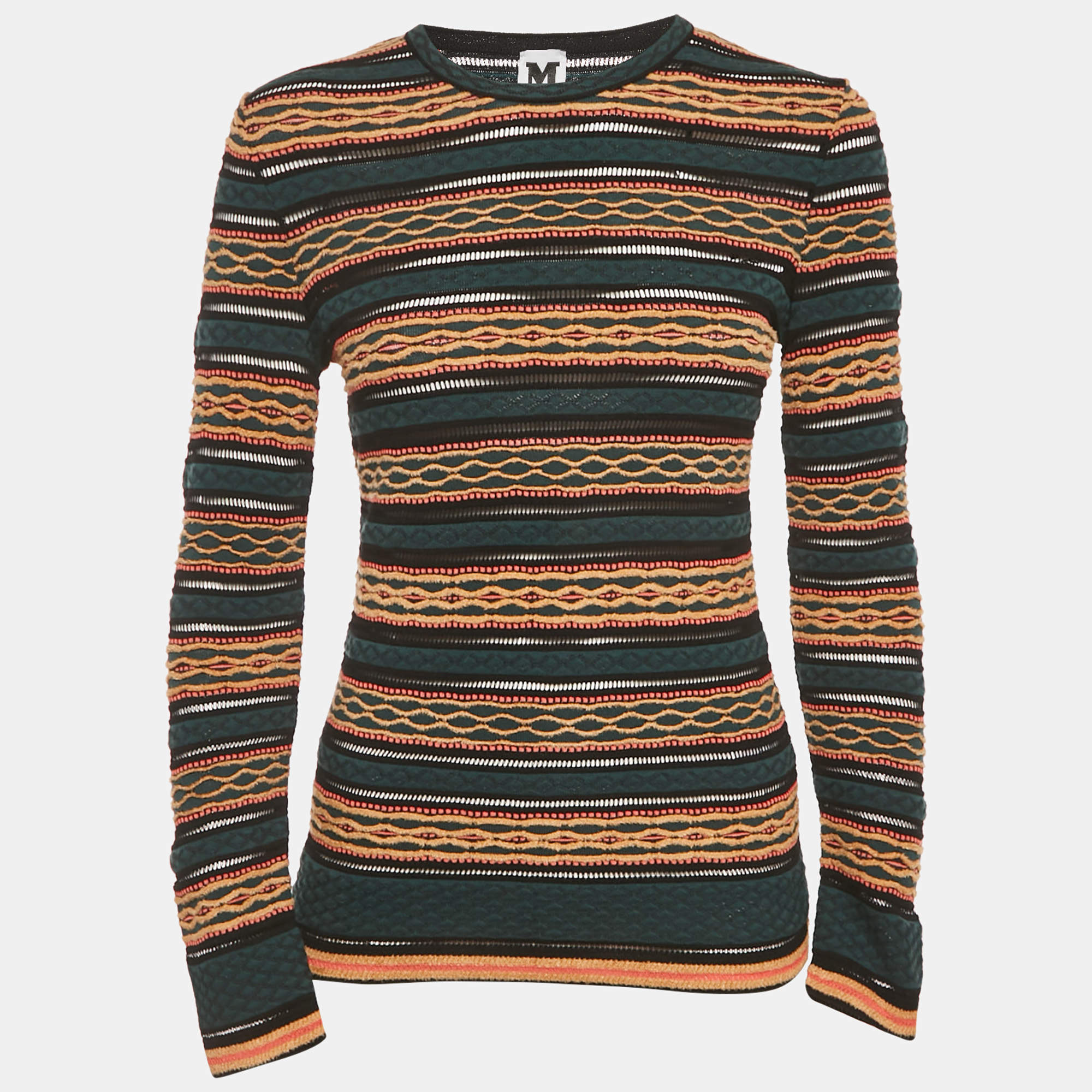 Pre Owned M Missoni Multicolor Patterned Knit Full Sleeve Top L