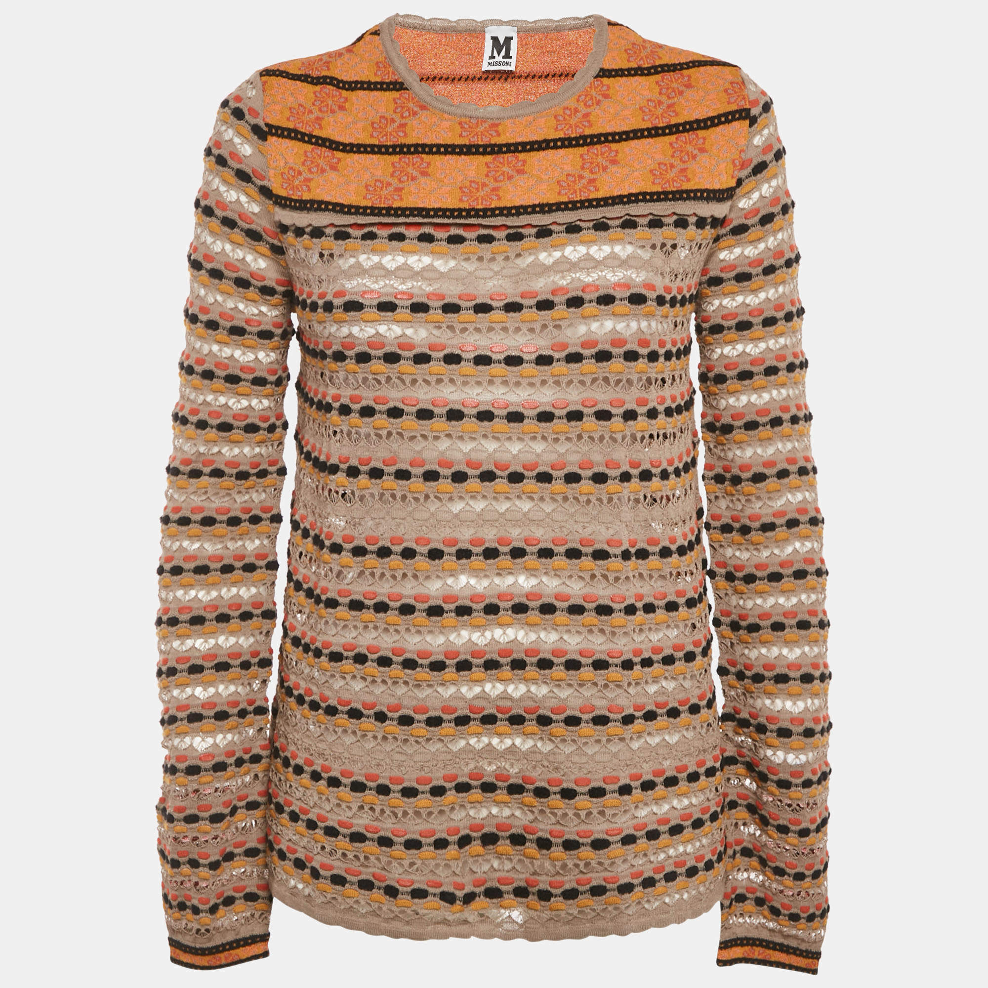 Pre Owned M Missoni Grey Floral Perforated Knit Top S