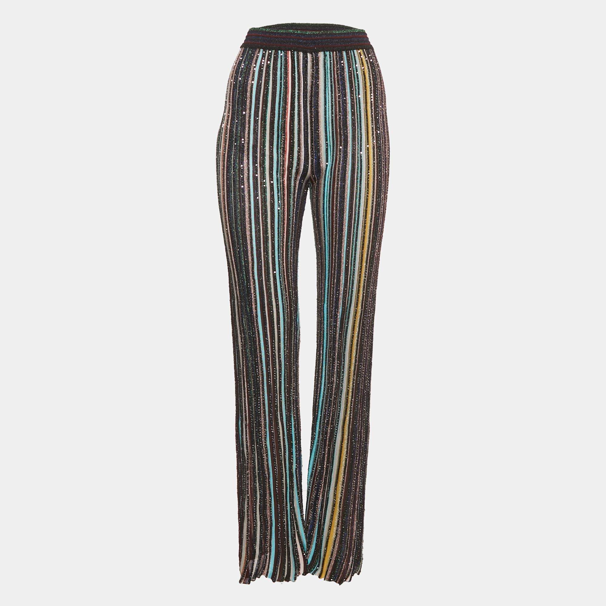 Pre Owned M Missoni Black Sequin Lurex Knit Flared Pants L