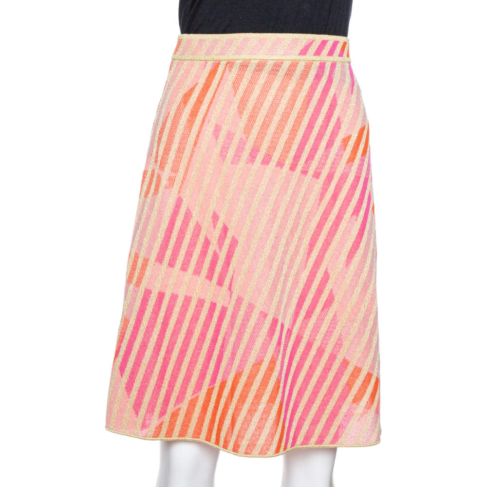 Pre Owned M Missoni Pink & Orange Metallic Knit A-Line Skirt M