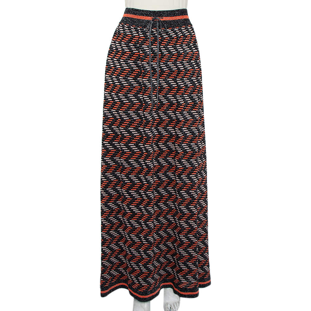 Pre Owned M Missoni Multicolor Geometric Pattern Lurex Knit Maxi Skirt L