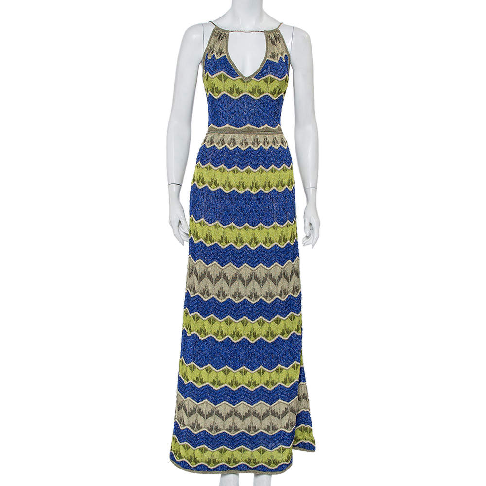 مملوكة مسبقًا فستان أم ميزوني ماكسي بلا ظهر تريكو نمط لوركس متعدد الألوان مقاس صغير