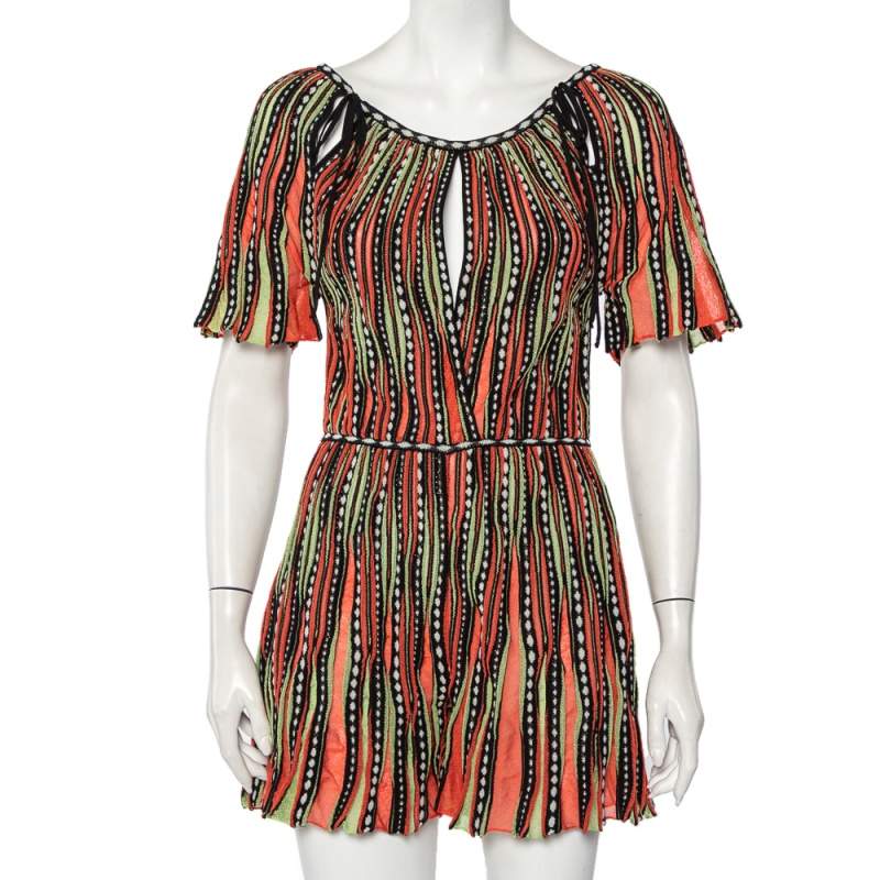 Pre Owned M Missoni Multicolor Striped Knit Tie Detail Playsuit S