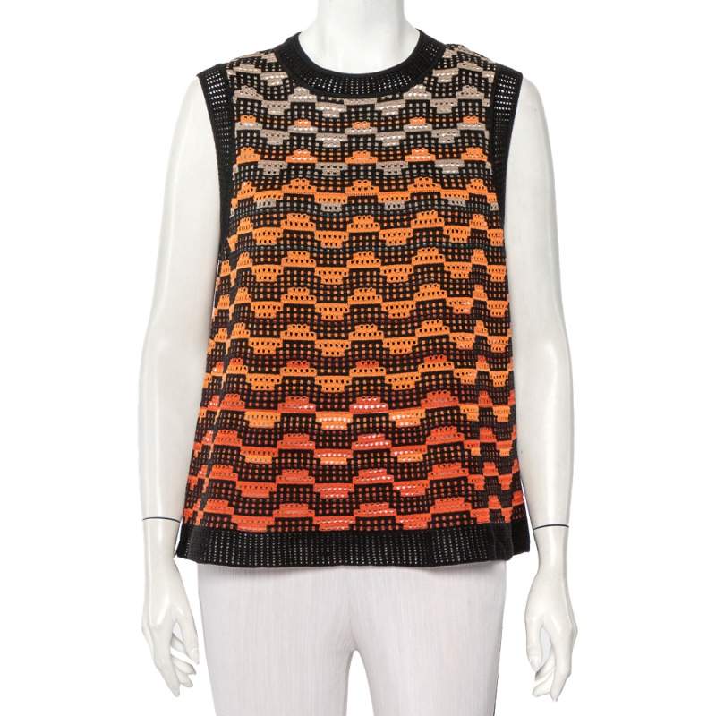 مملوكة مسبقًا توب إم ميزوني تريكو مخرم متعدد الألوان بلا أكمام مقاس كبير (لارج) 