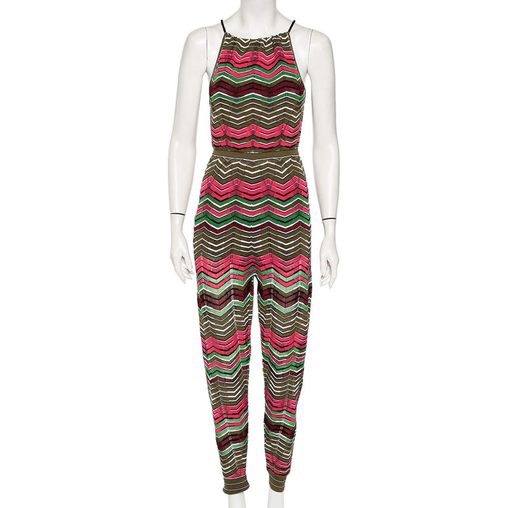 Pre Owned M Missoni Multicolored Knit Back Tie Detail Jumpsuit S