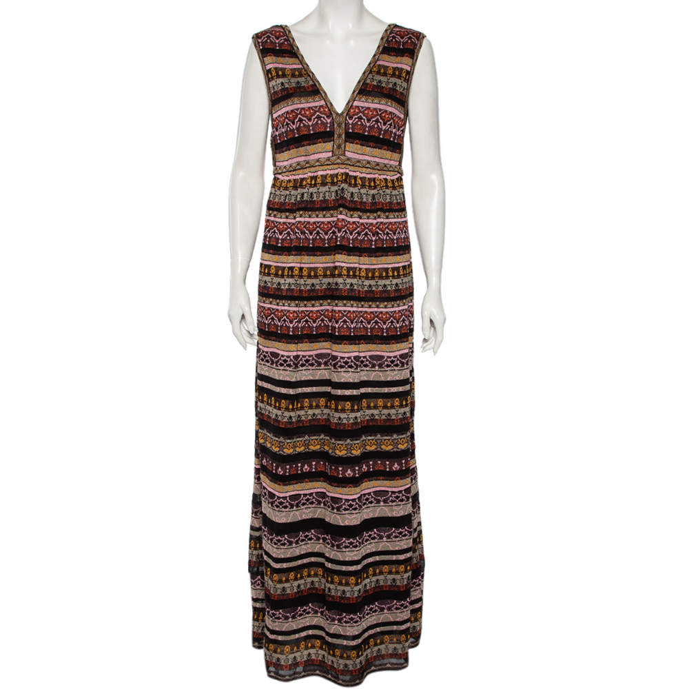 مملوكة مسبقًا فستان ماكسي إم ميزوني تريكو لوريكس قصات متعدد الألوان بلا أكمام مقاس متوسط - ميديوم