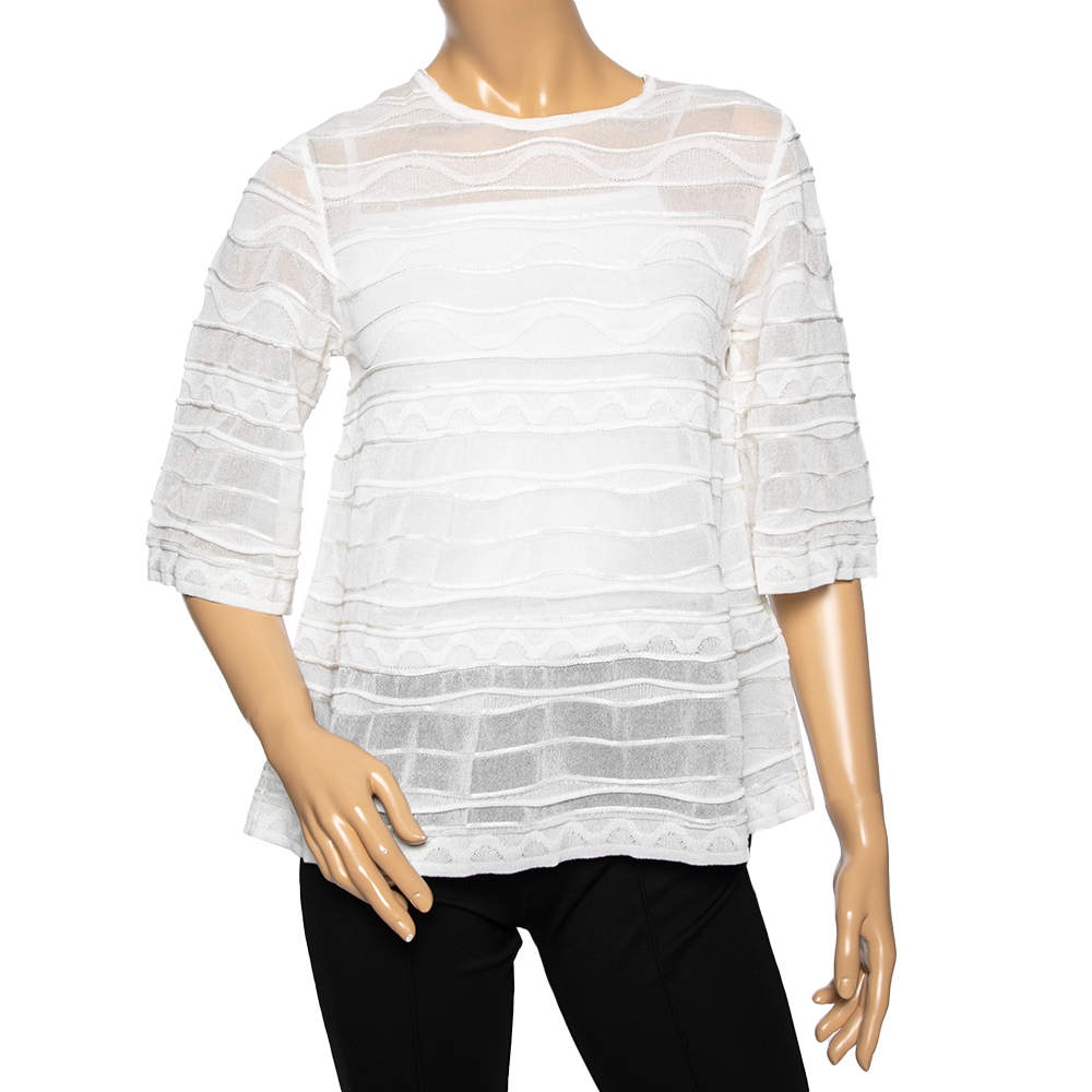 Pre Owned M Missoni White Knit Wave Textured Top M