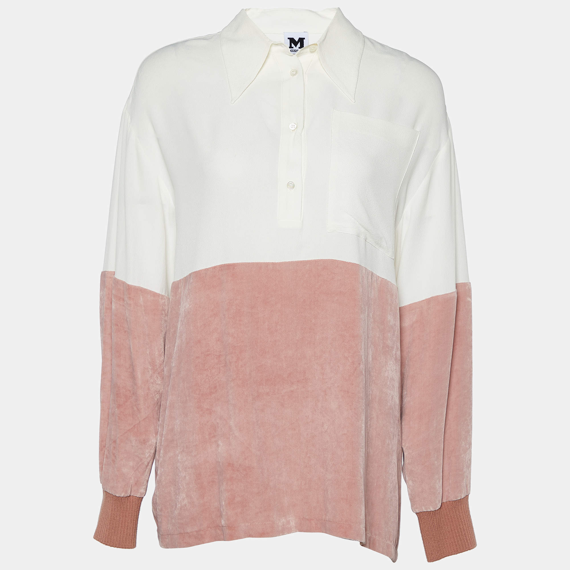 مملوكة مسبقًا M Missoni Two Tone Silk & Velvet Half Button Shirt M