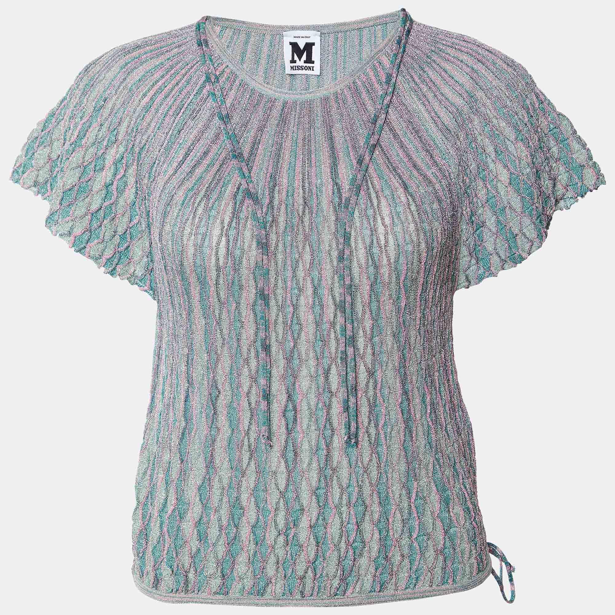 مملوكة مسبقًا M Missoni Green Lurex Patterned Knit Top S
