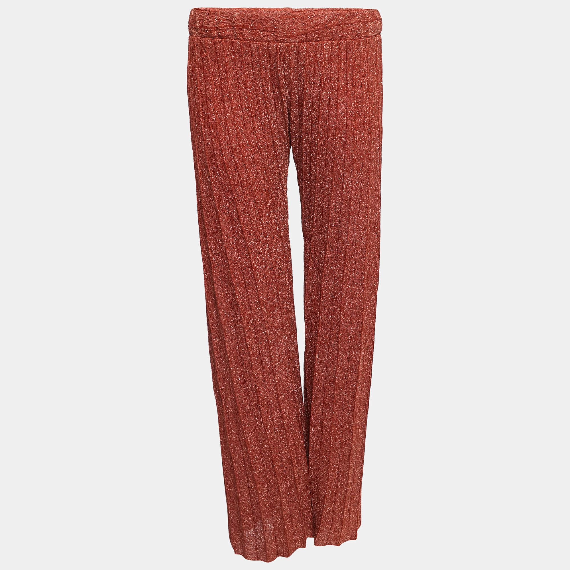 Pre Owned M Missoni Brown Lurex Knit Palazzo Pants M