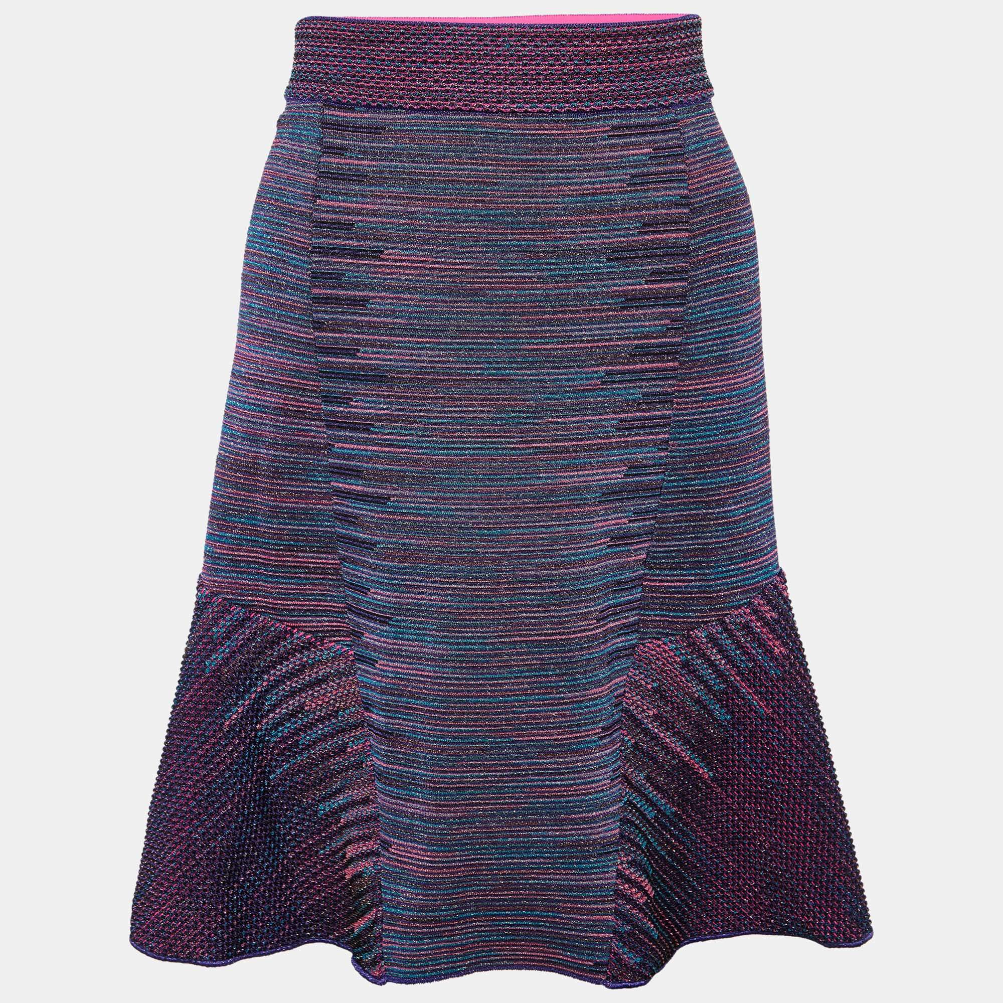 Pre Owned M Missoni Multicolor Lurex Knit Mini Skirt L