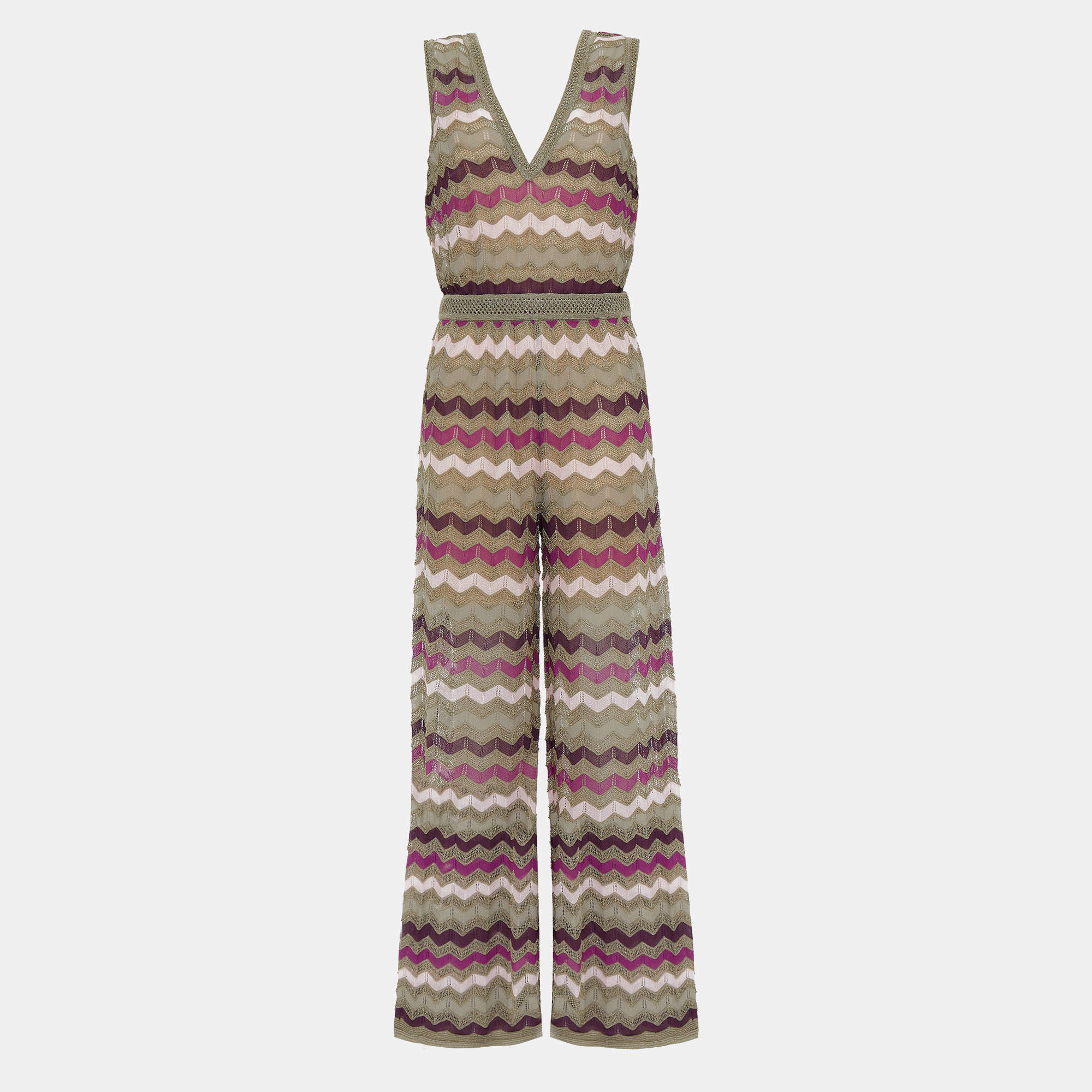 Pre Owned M Missoni Multicolor Lurex Knit Sleeveless Jumpsuit L (IT 44)