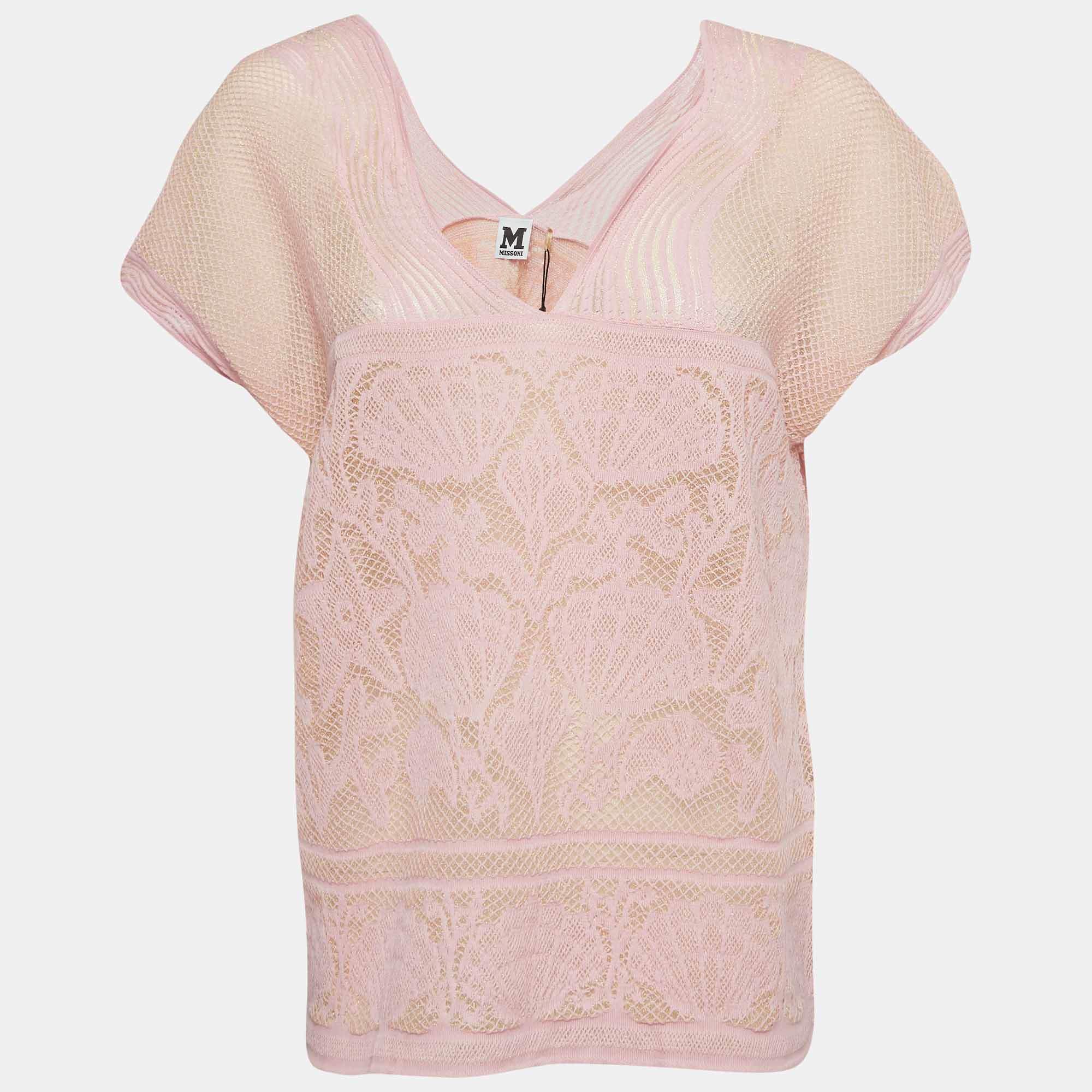 Pre Owned M Missoni Pink Patterned Lurex Knit Top M