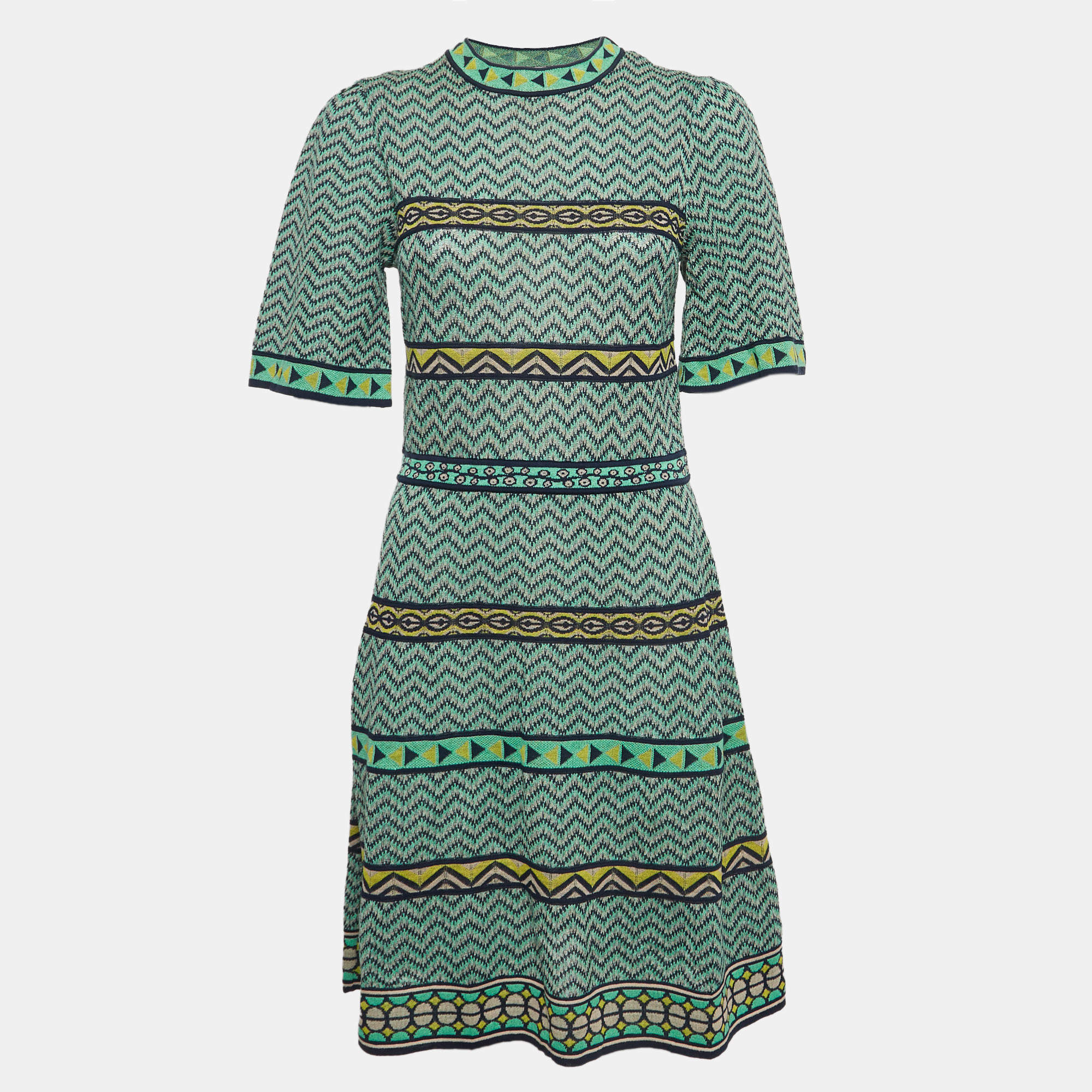 M Missoni Green Patterned Knit Mini Dress M
